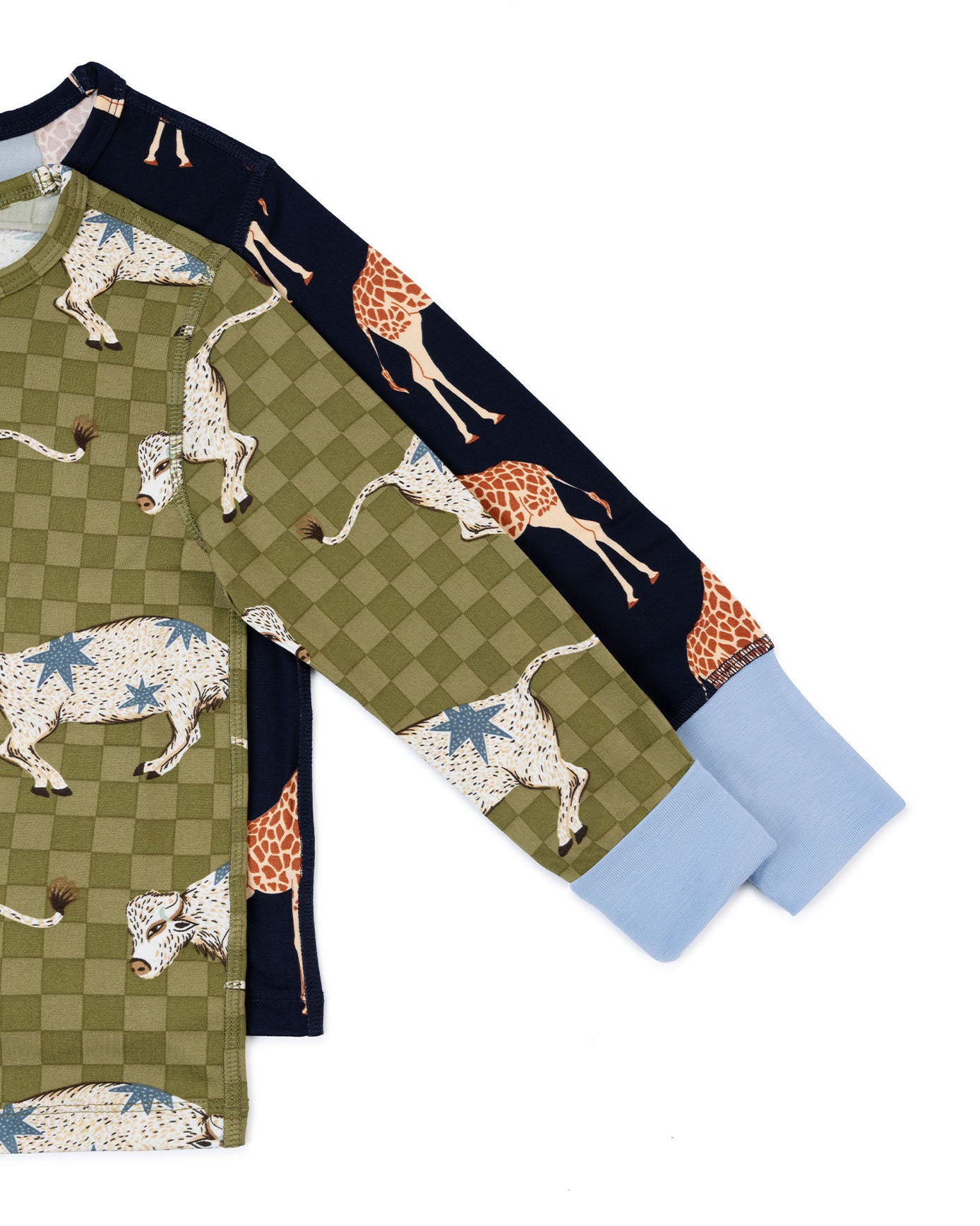 Kids Two Pack Giraffe / Checkerboard Bison Print Long Pyjama Set