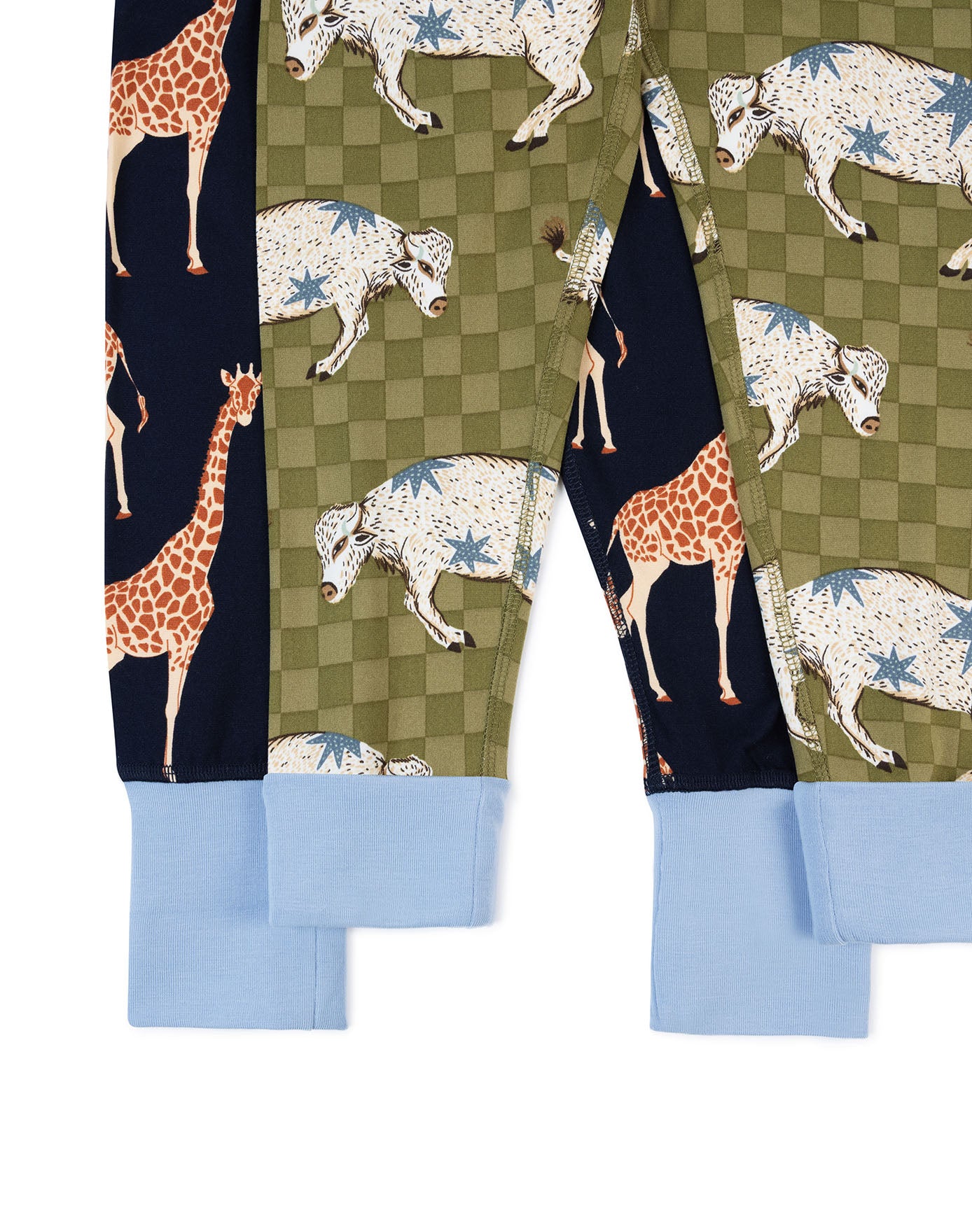 Kids Two Pack Giraffe / Checkerboard Bison Print Long Pyjama Set