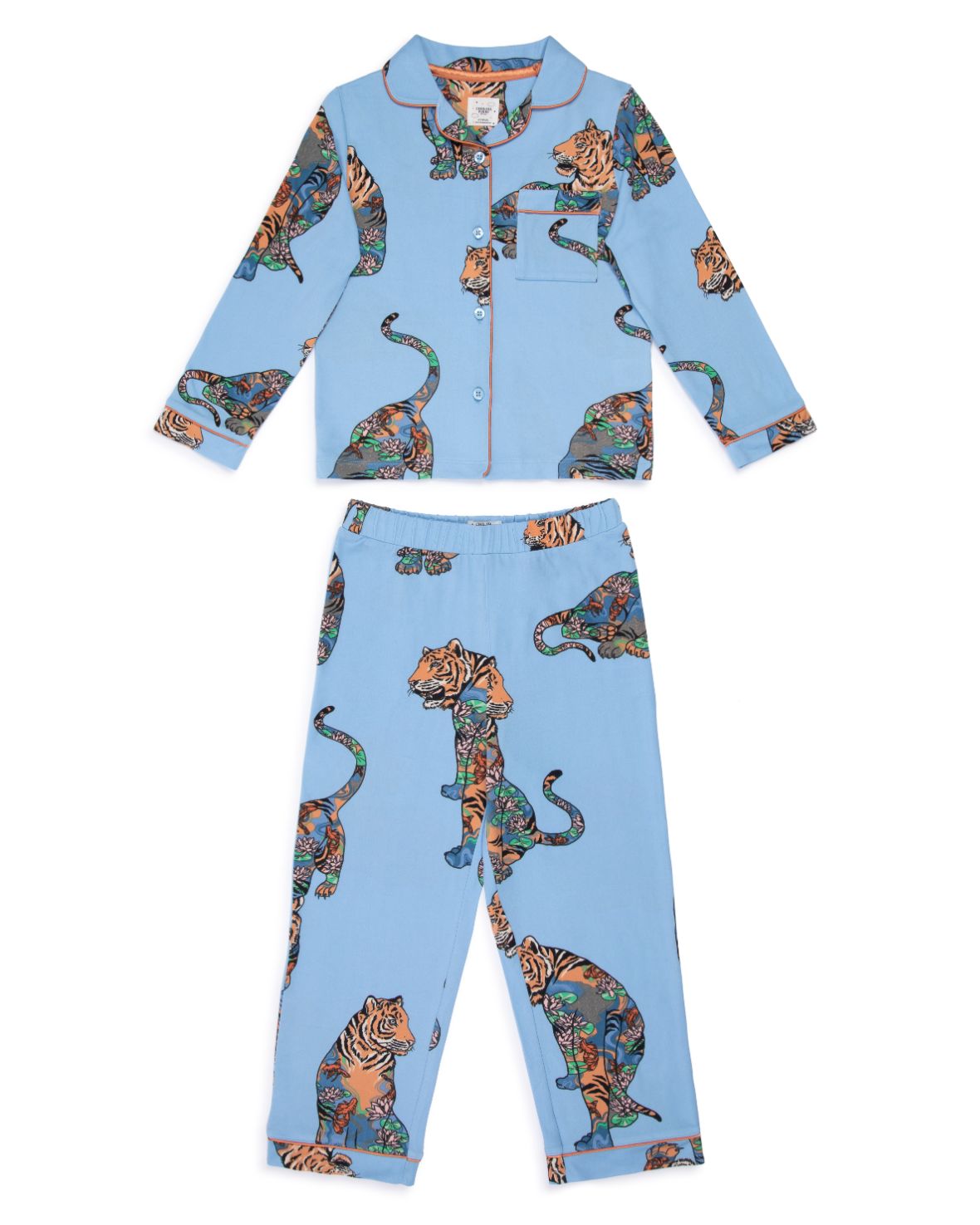 Kids' Lotus Tiger Print Long Pyjama Set - Blue