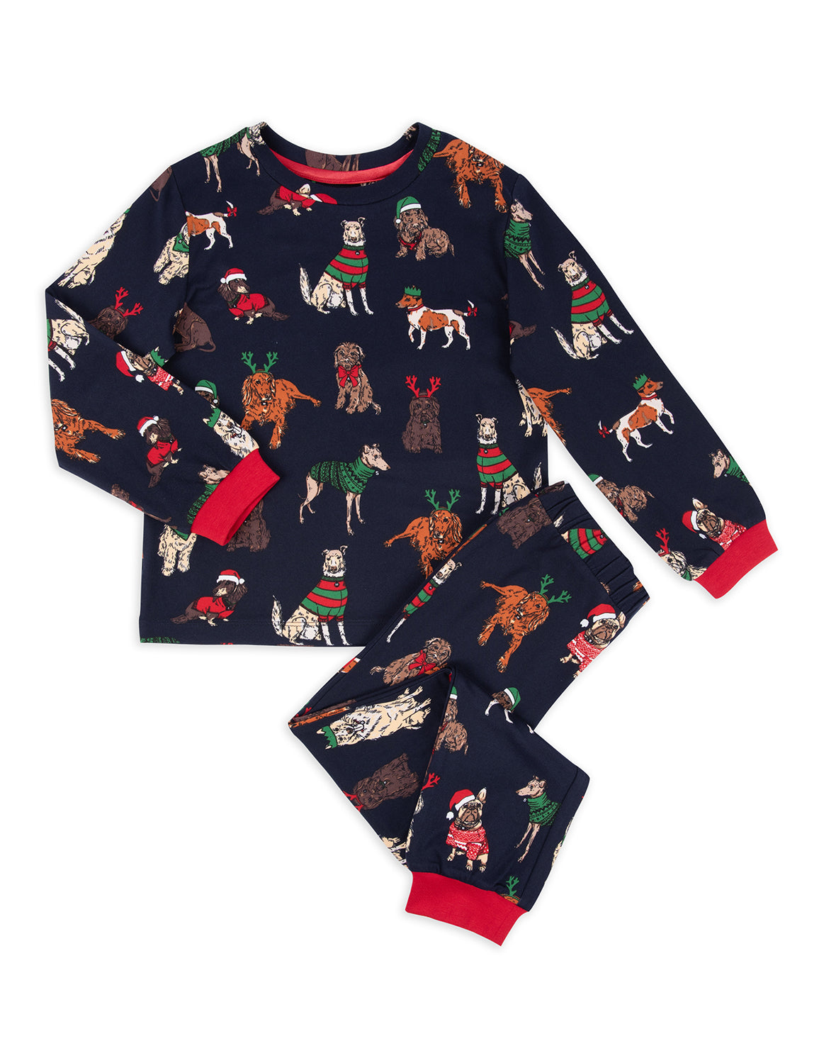 Kids 12 Dogs of Christmas Print Long Pyjama Set