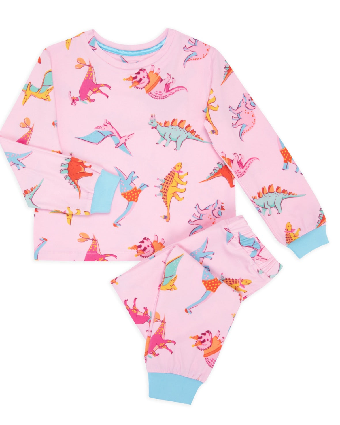 Kids Dinosaur Print Long Pyjama Set - Pink