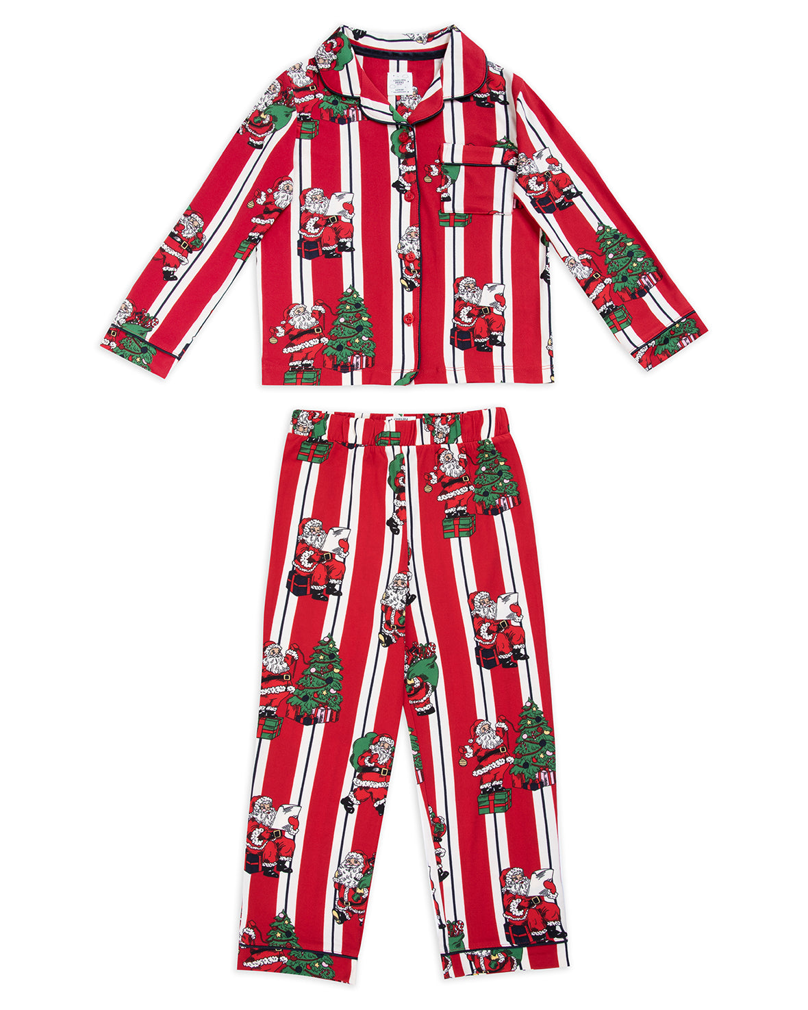 Kids Christmas Santa Stripe Print Long Pyjama Set