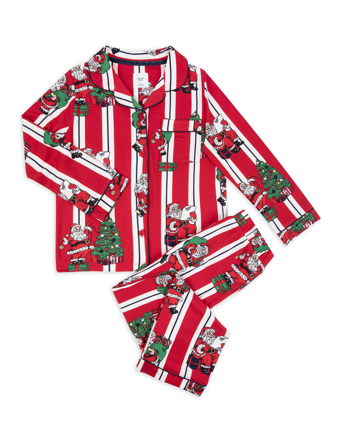 Kids Christmas Santa Stripe Print Long Pyjama Set