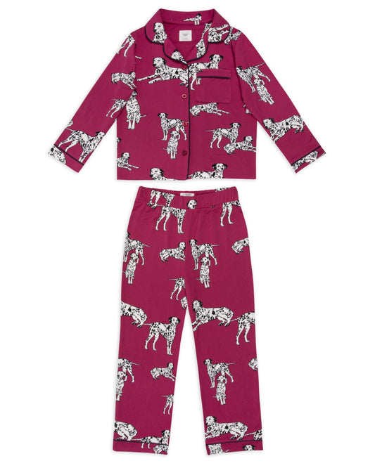 Kids Dalmatian Dog Print Button Up Long Pyjama Set