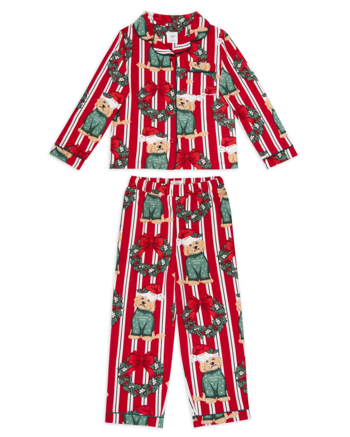 Christmas Dog & Wreath Print Long Pyjama Set