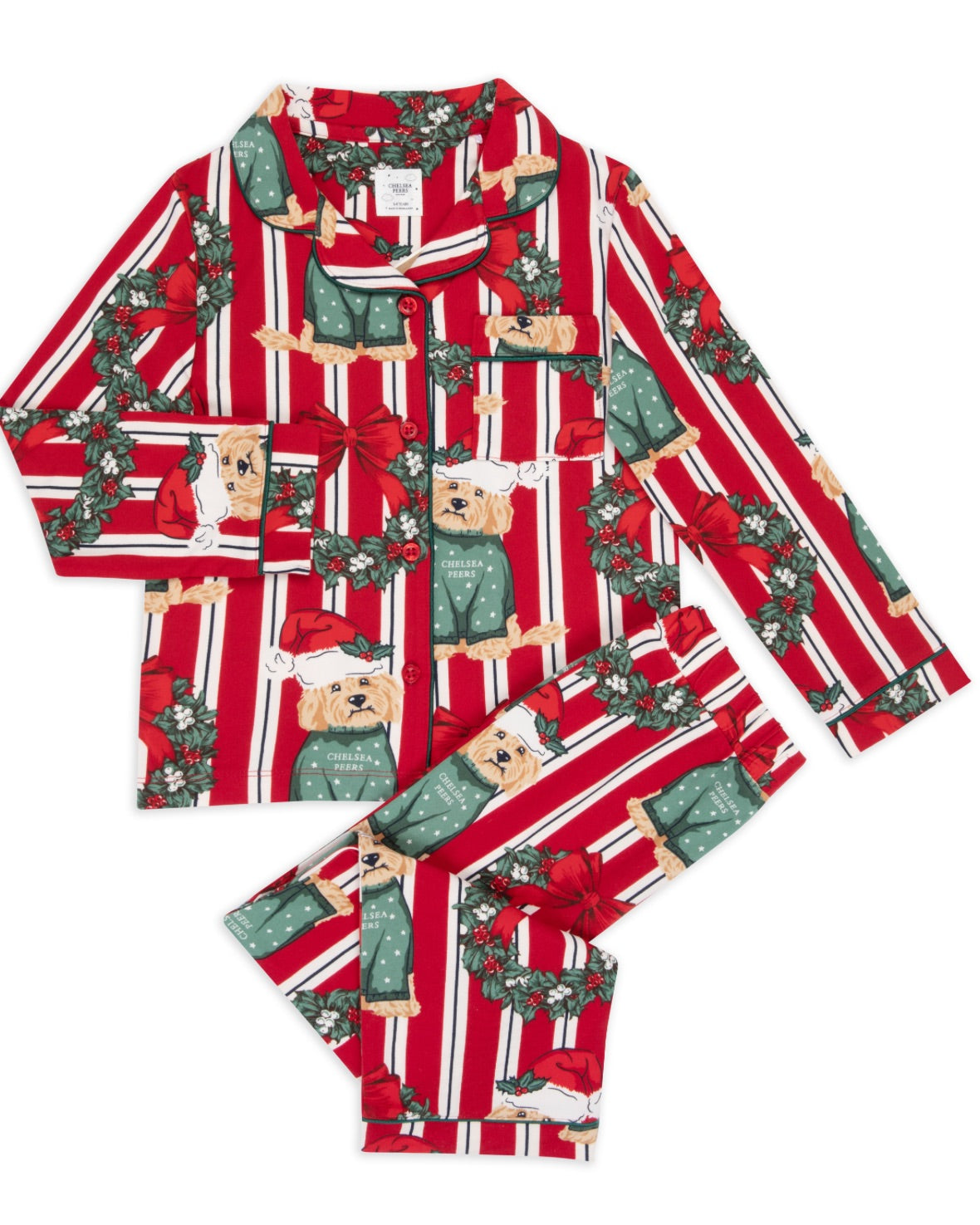 Christmas Dog & Wreath Print Long Pyjama Set