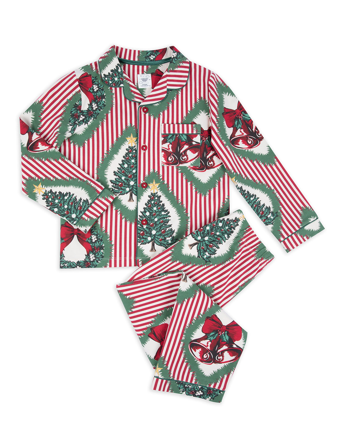 Kids Organic Cotton Christmas Vintage Tree & Wreath Print Long Pyjama Set