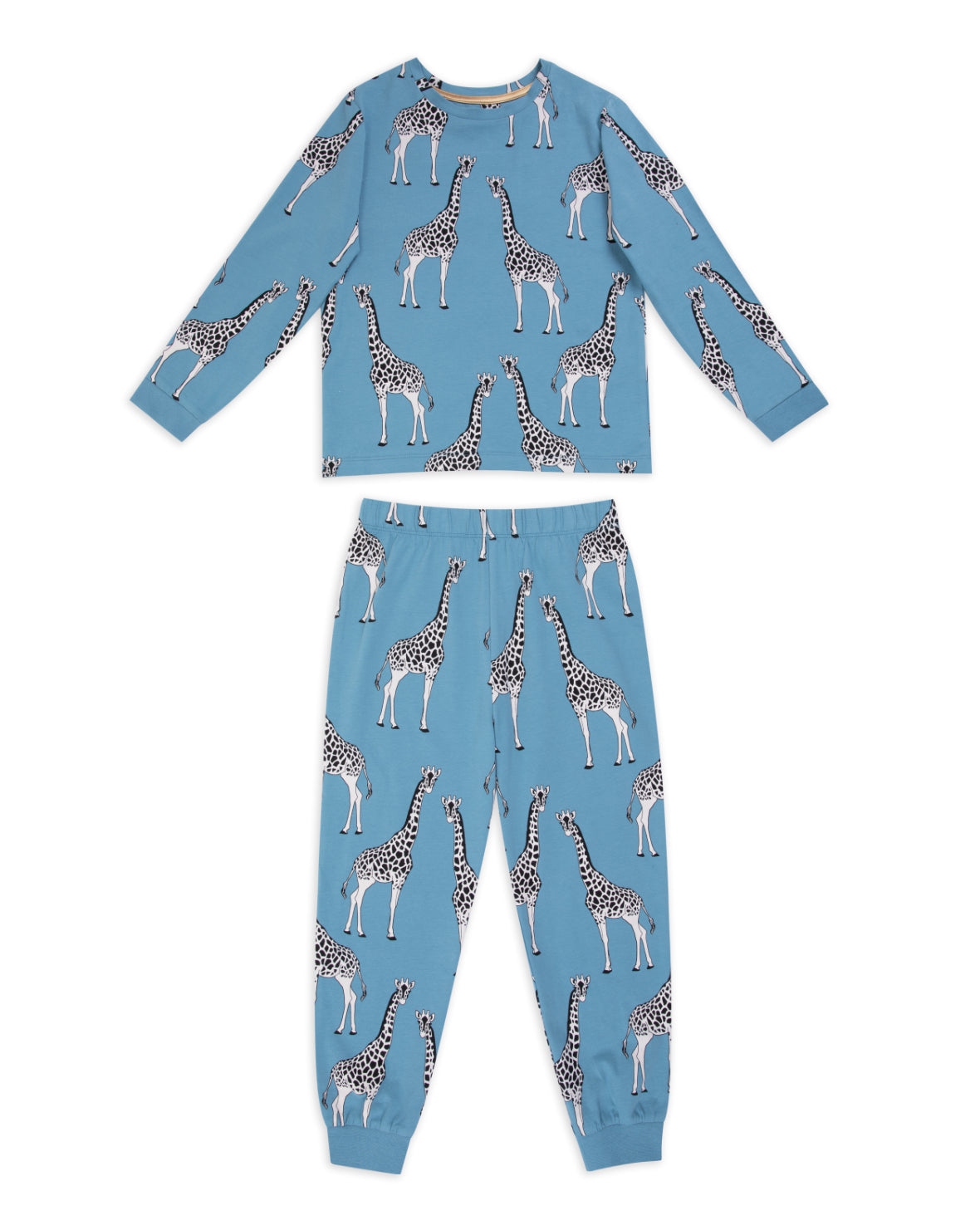 Kids Organic Cotton Giraffe Print Long Pyjama Set - Blue