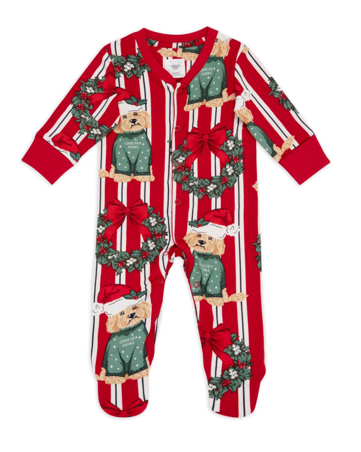 Baby Christmas Dog & Wreath Print Sleepsuit