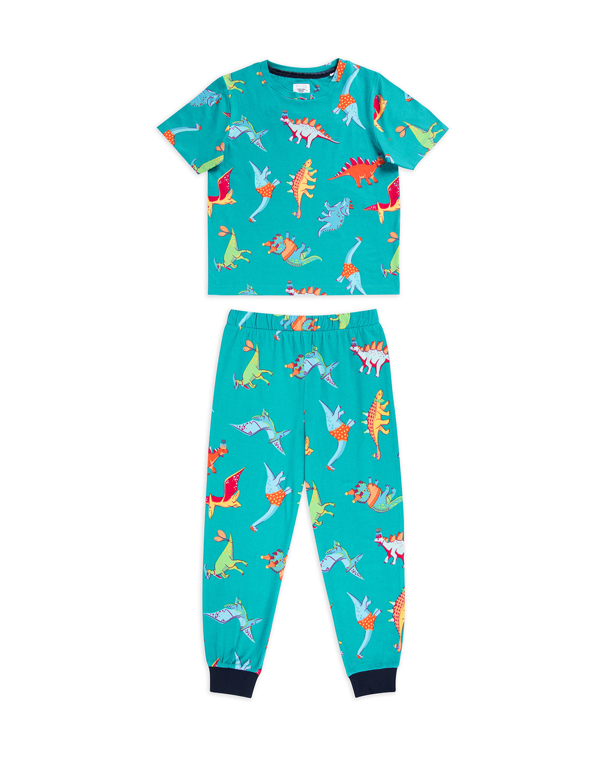 Kids Dinosaur Print Long Pyjama Set - Teal