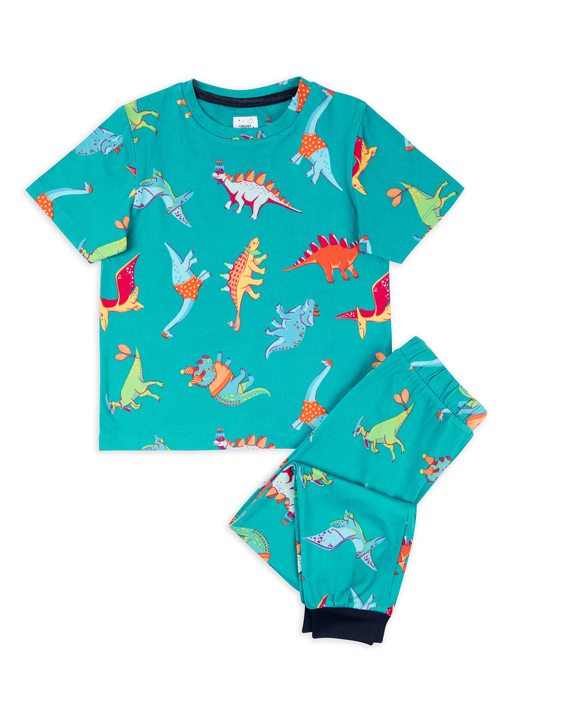 Kids Dinosaur Print Long Pyjama Set - Teal