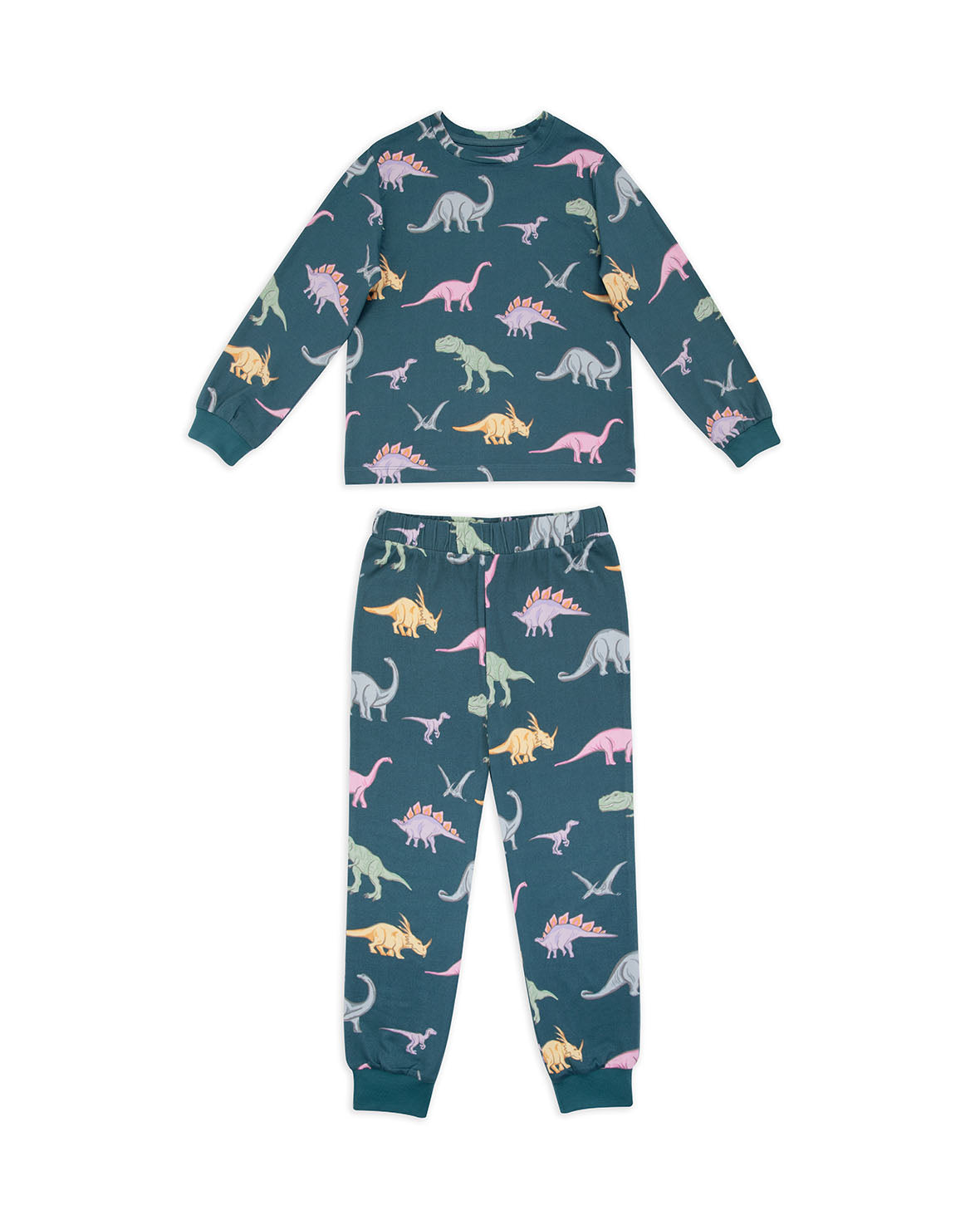 Dinosaur Print Long Pyjama Set - Dark Teal