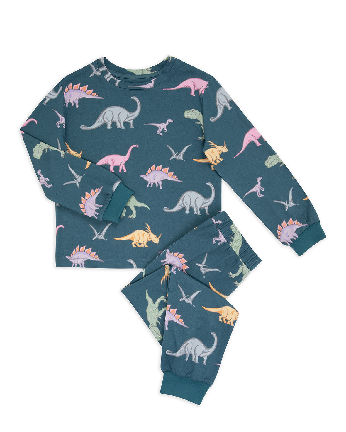 Dinosaur Print Long Pyjama Set - Dark Teal