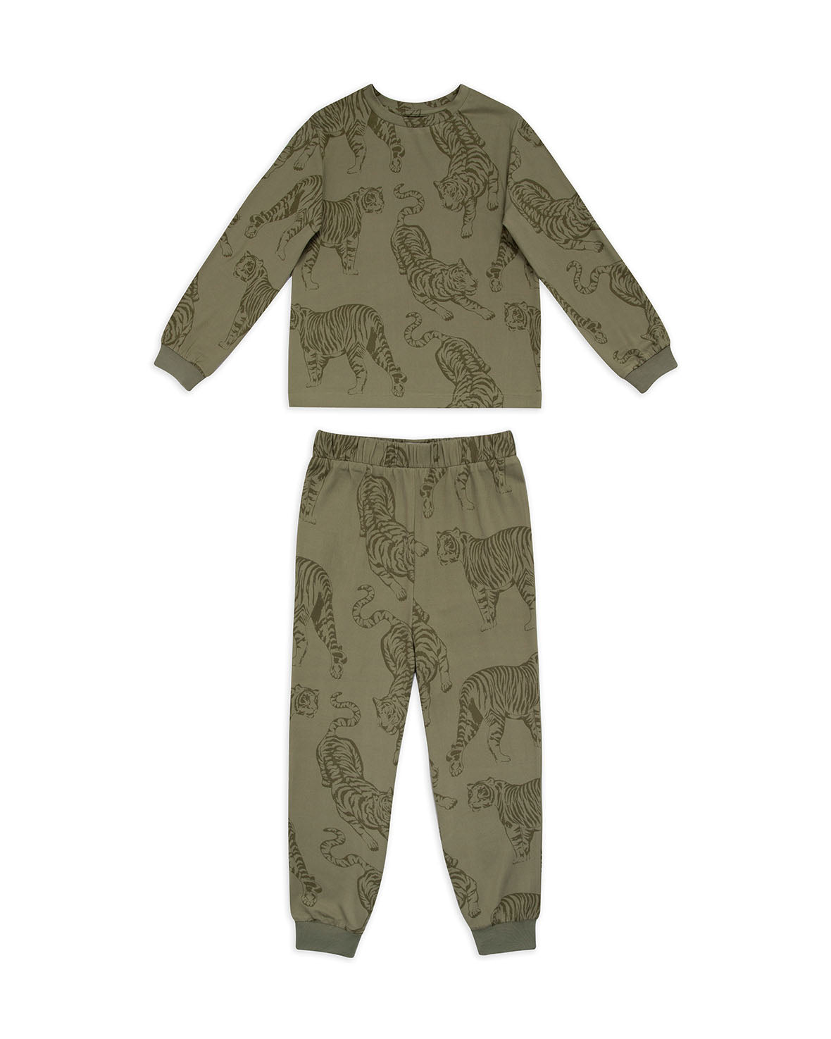 Kids Tiger Print Long Pyjama Set - Sage