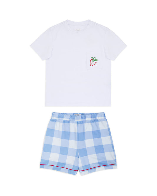 Kids Gingham & Strawberry Print Short Pyjama Set