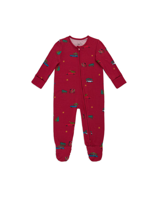 Baby TENCEL™ Modal Christmas Tree Car Print Sleepsuit