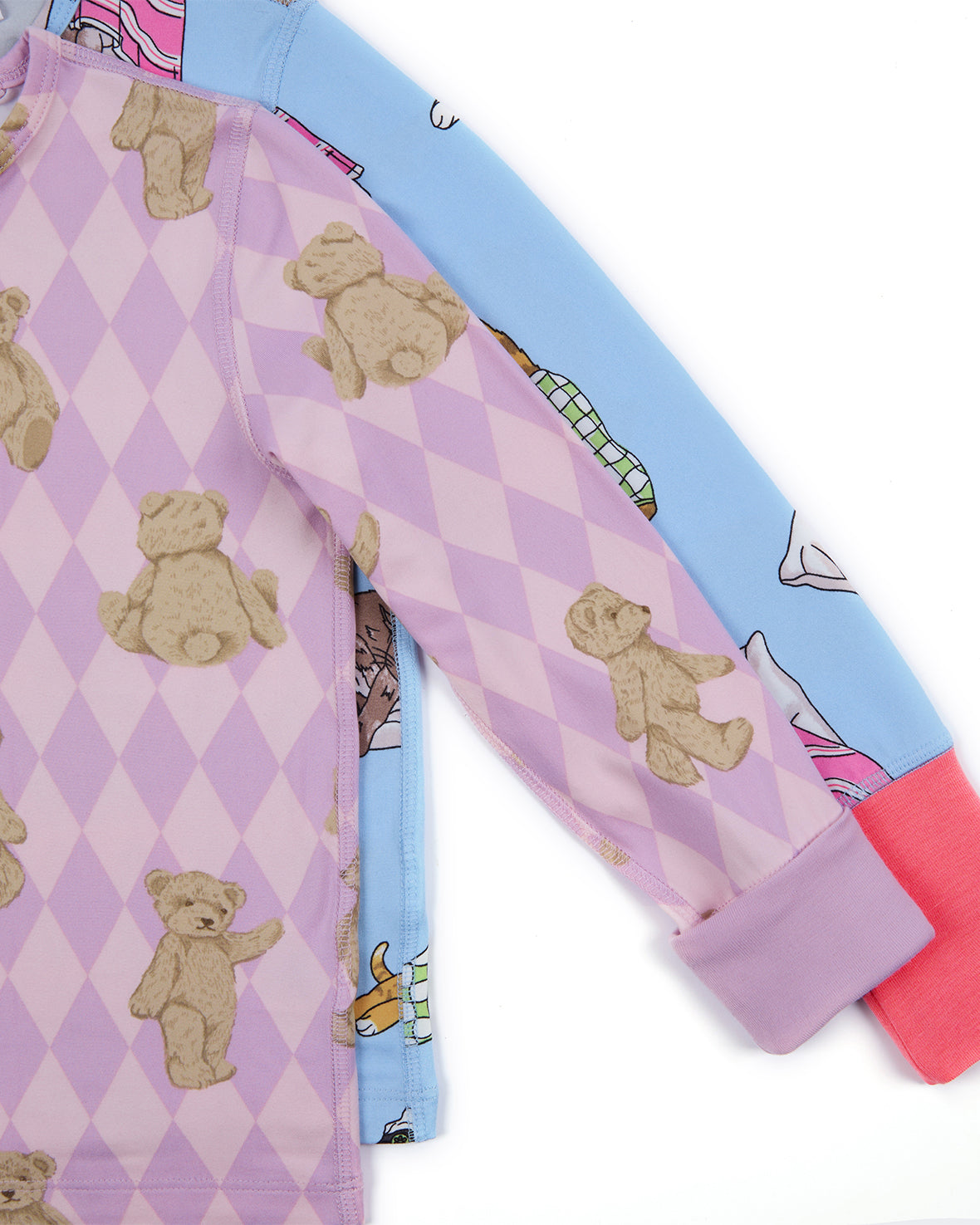 Kids Two Pack Argyle Bear / Sleepy Cats Print Long Pyjama Set 
