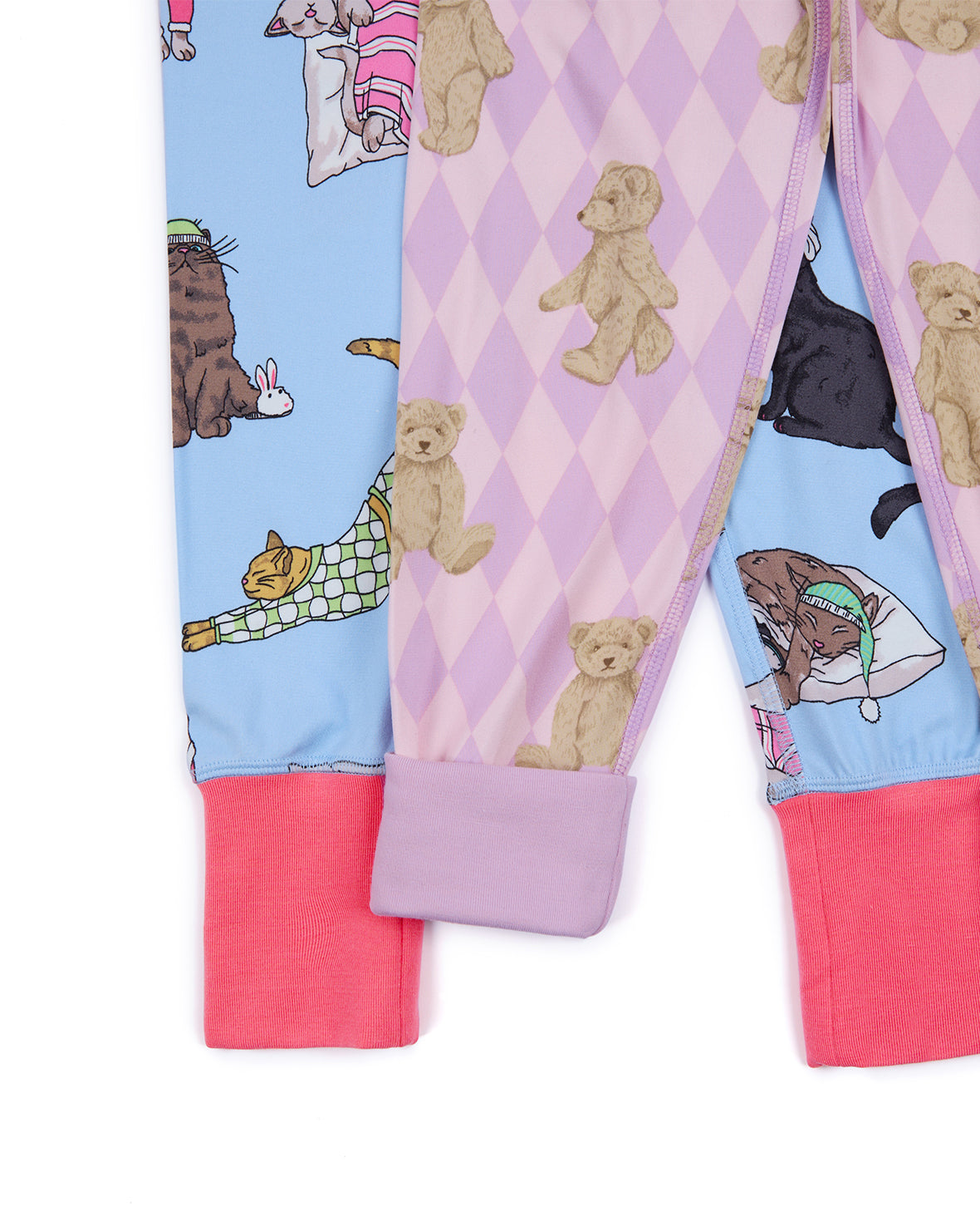 Kids Two Pack Argyle Bear / Sleepy Cats Print Long Pyjama Set 