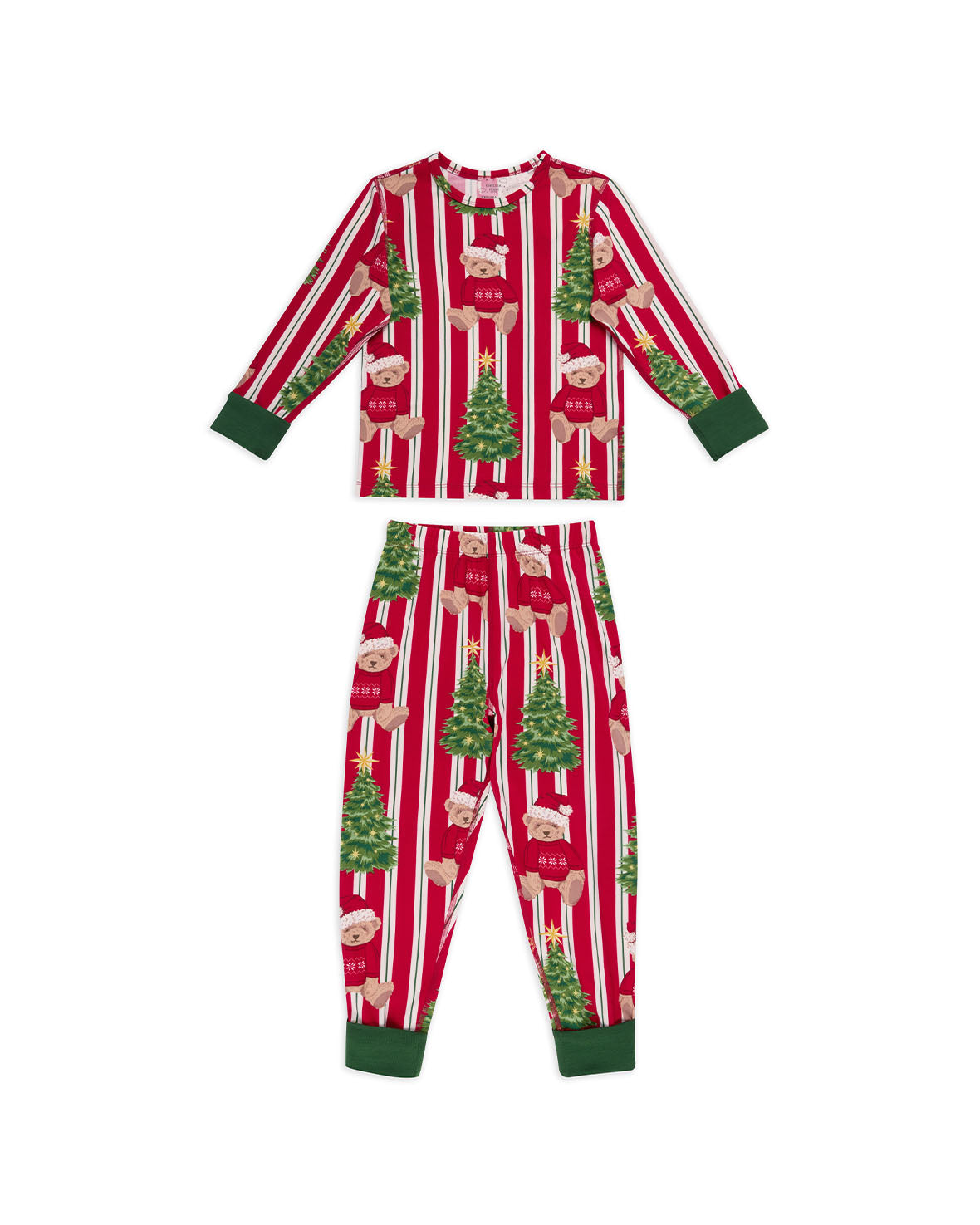 Kids Christmas Teddy Bear Stripe Print Long Pyjama Set