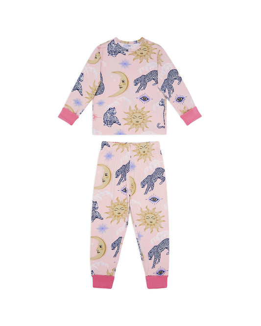 Kids Celestial Leopard Print Long Pyjama Set