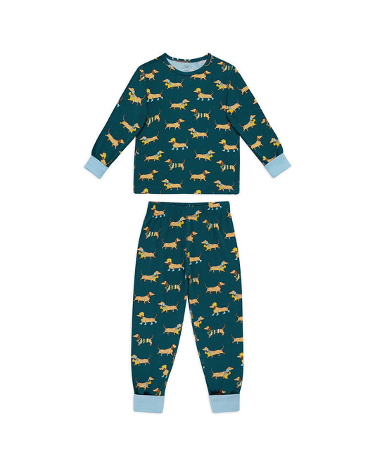 Kids Sausage Dog Stroll Print Long Pyjama Set