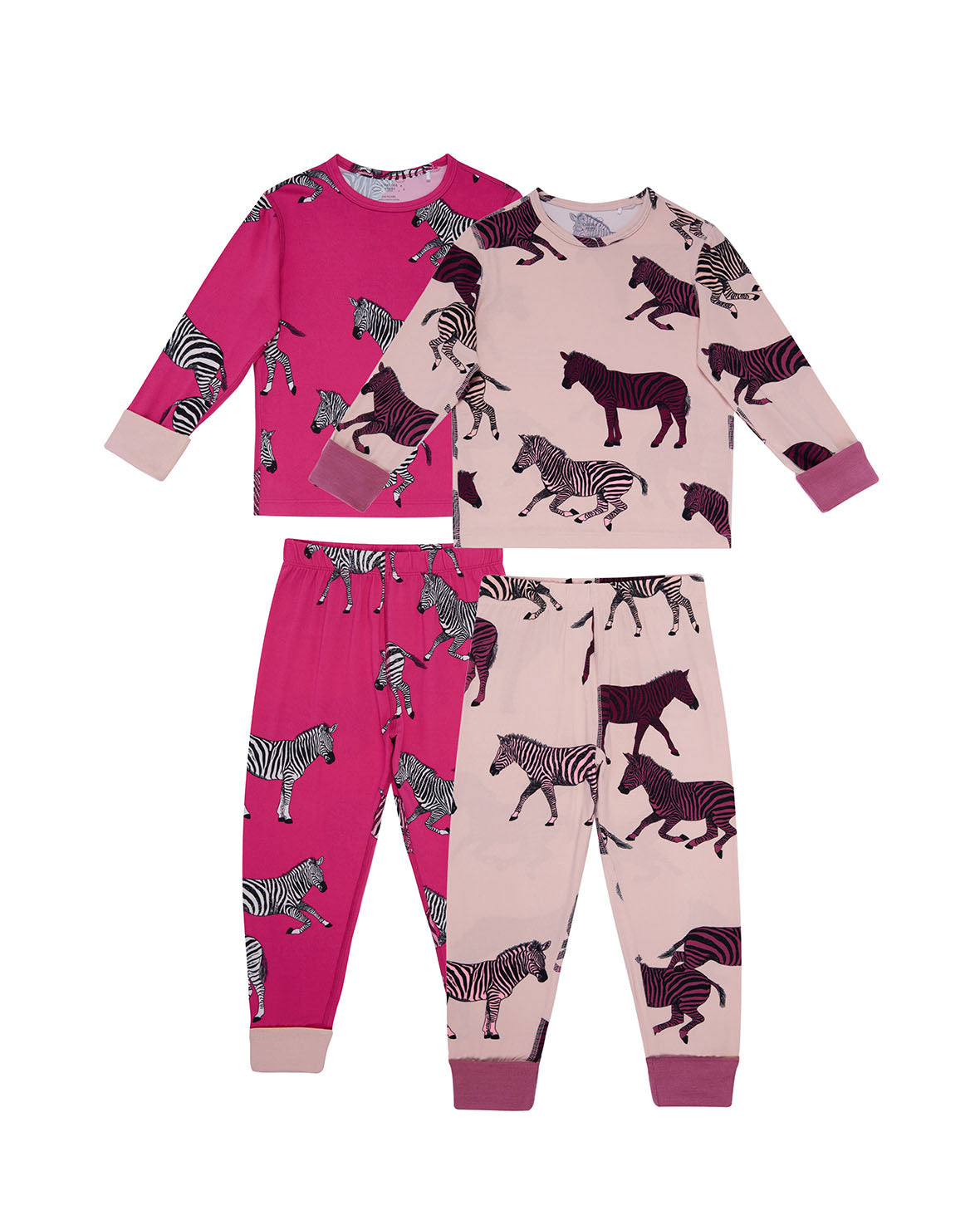 Kids Two Pack Zebra Print Long Pyjama Set - Pink & Purple