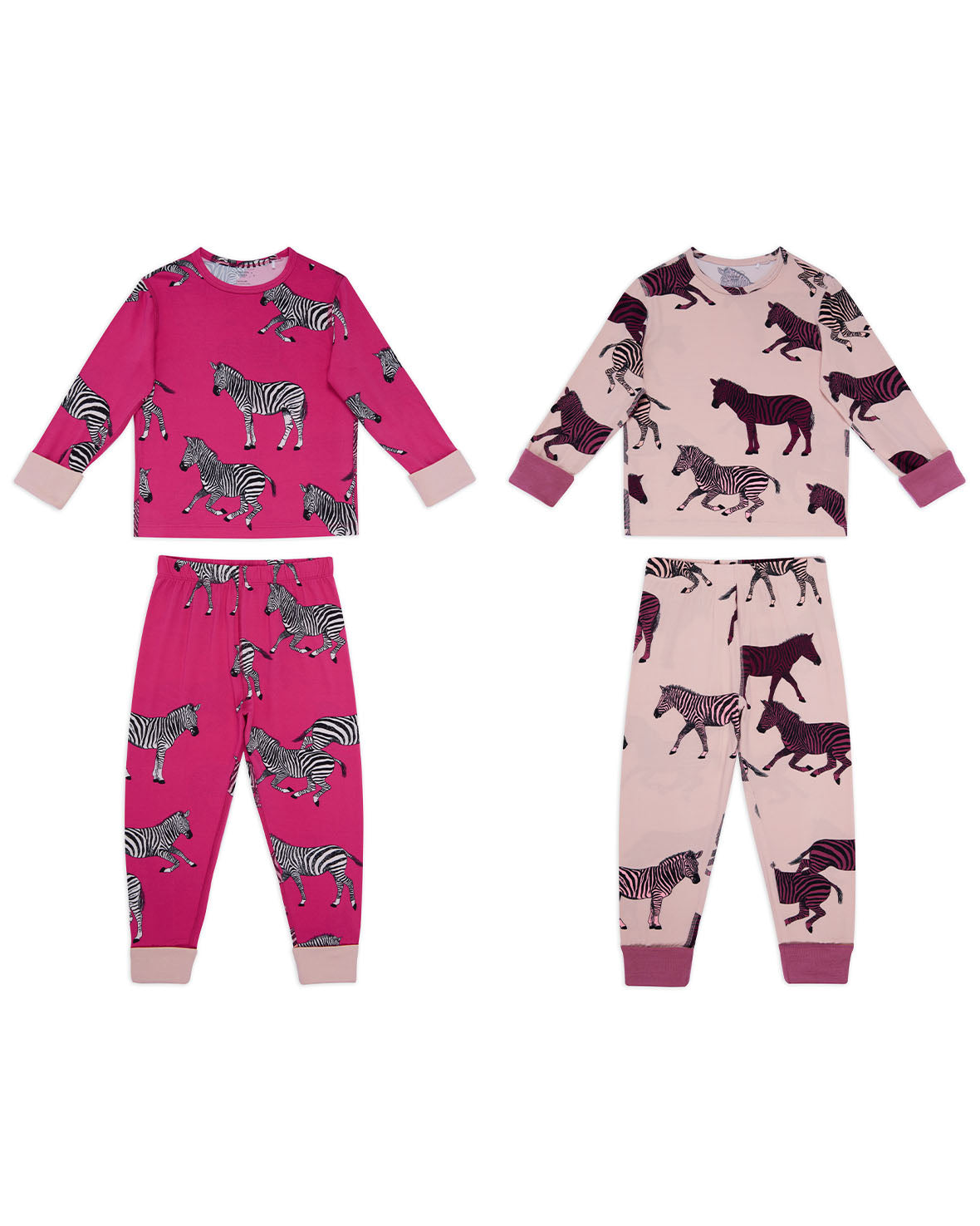 Kids Two Pack Zebra Print Long Pyjama Set - Pink & Purple