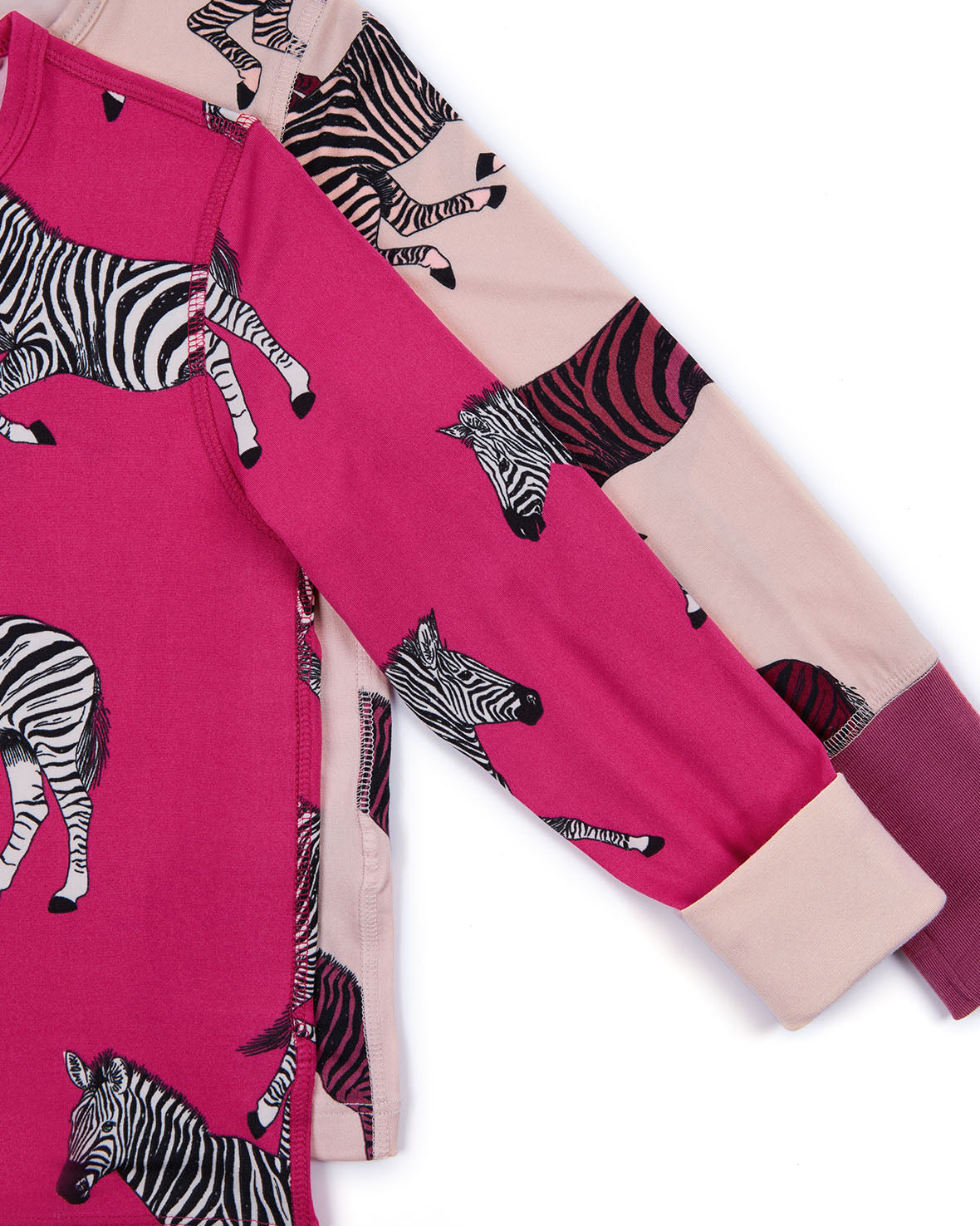 Kids Two Pack Zebra Print Long Pyjama Set - Pink & Purple