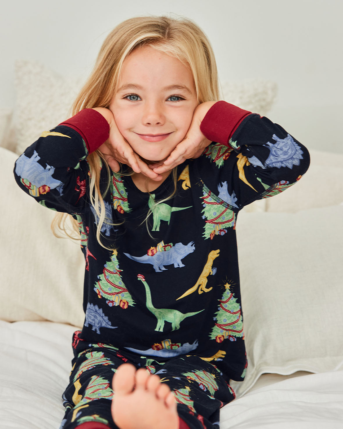 Kids Christmas Dinosaur Print Long Pyjama Set