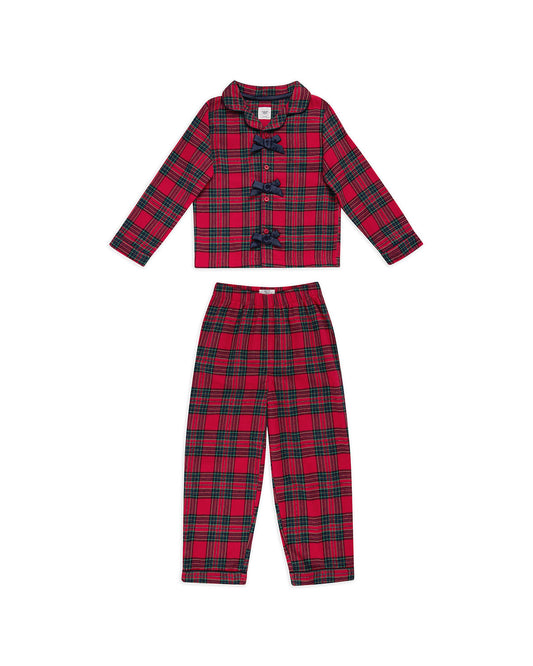 Kids Organic Cotton Tartan Check Tie Front Long Pyjama Set