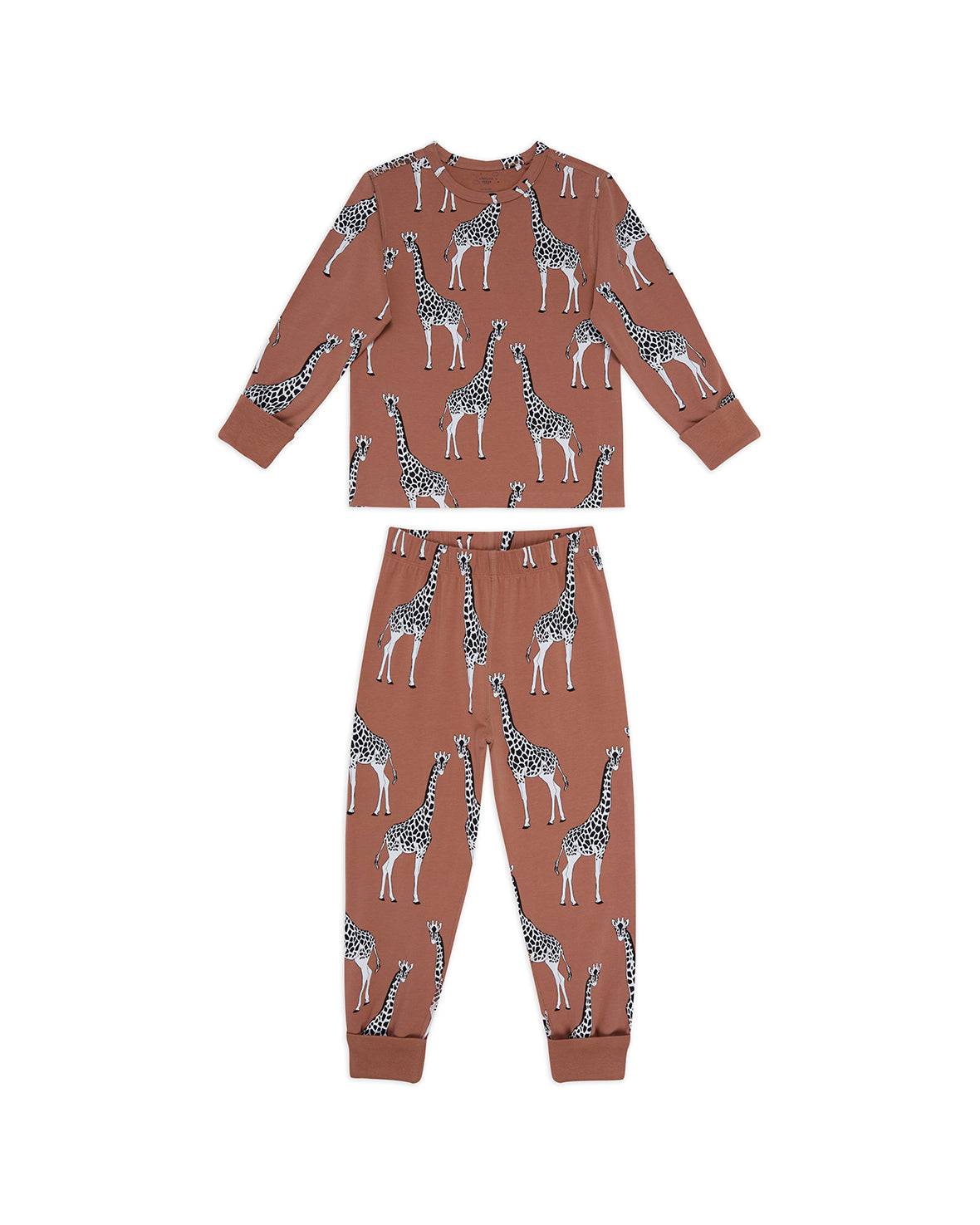Kids Organic Cotton Giraffe Print Long Pyjama Set - Brown