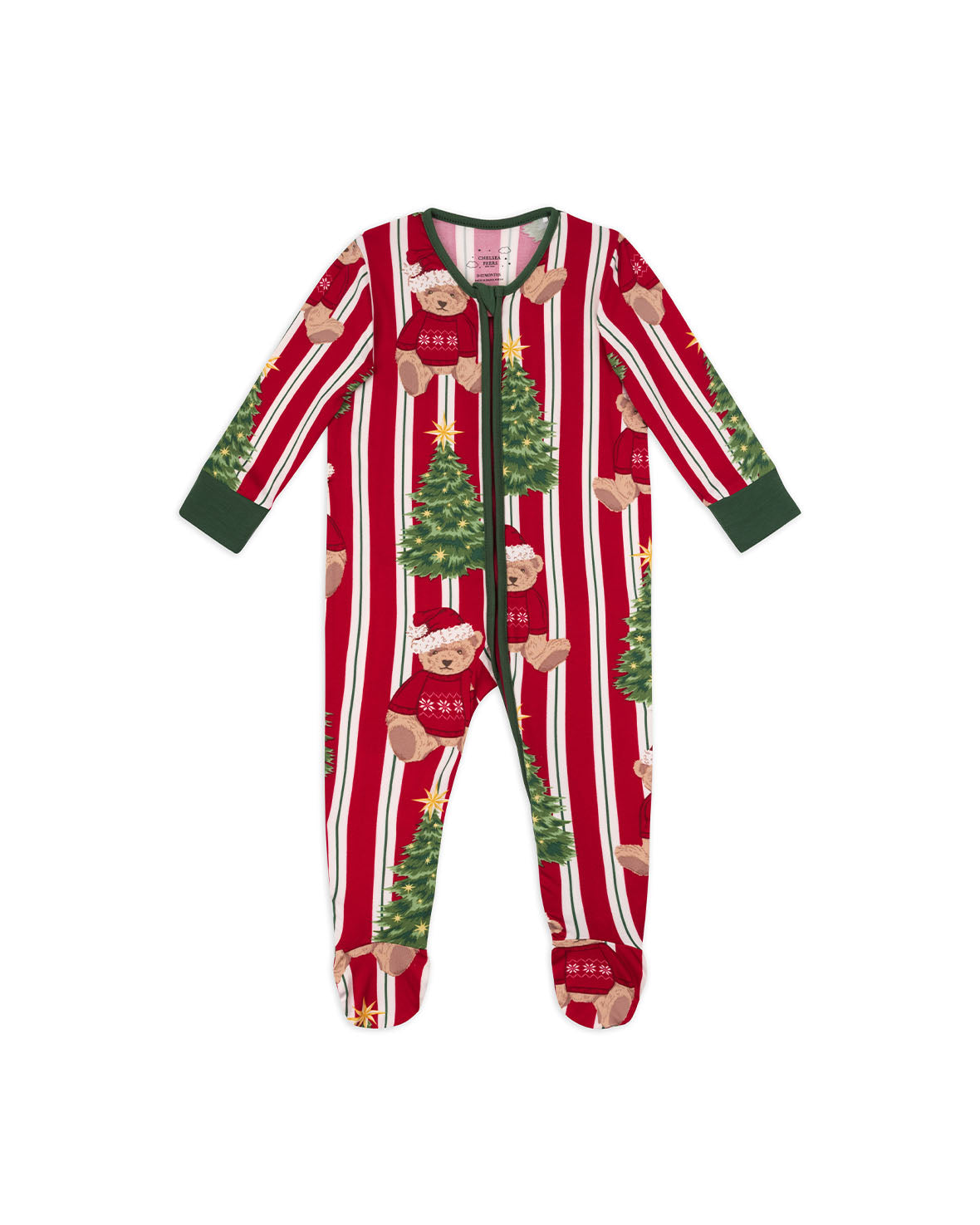 Baby Christmas Teddy Bear Stripe Print Sleepsuit