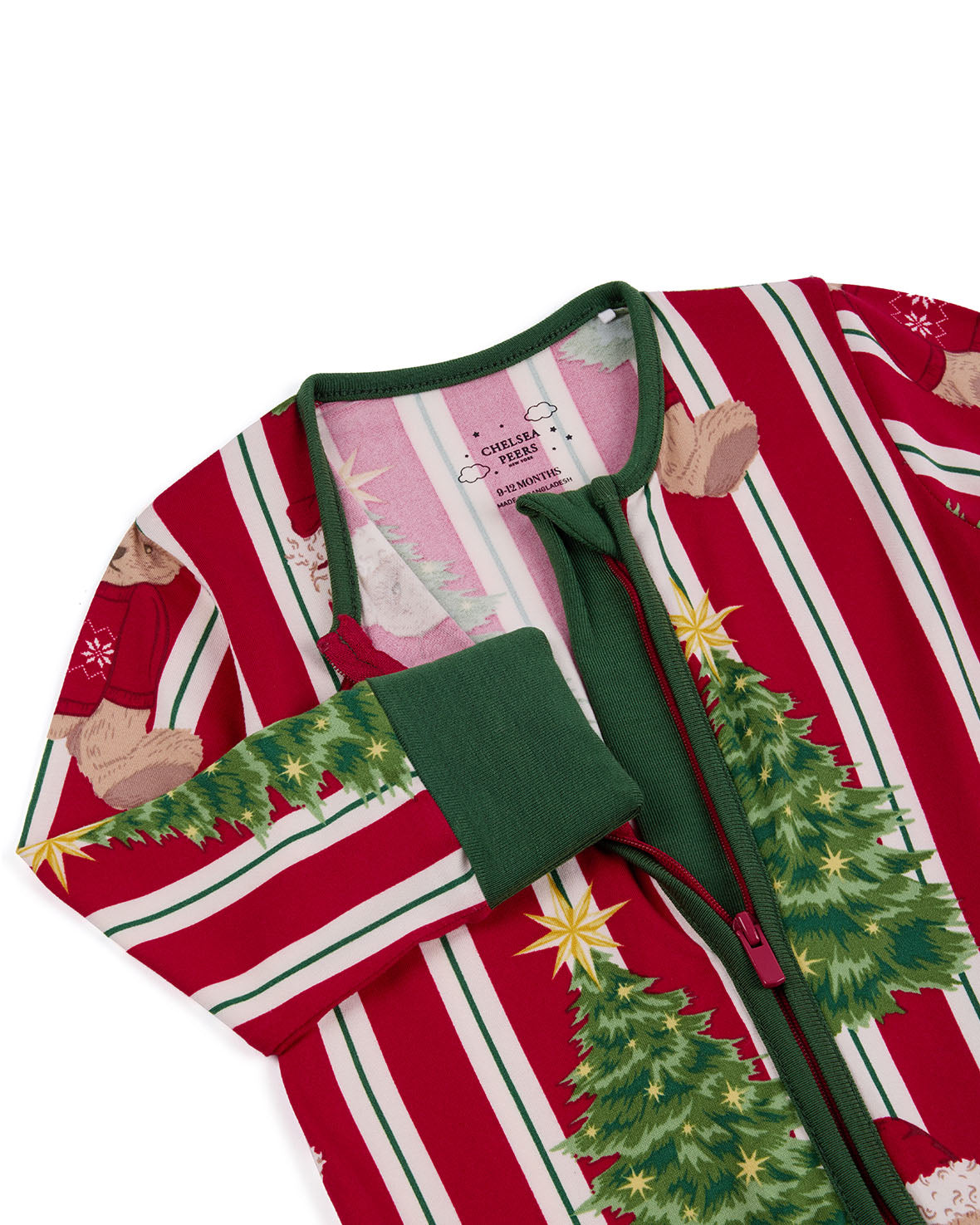 Baby Christmas Teddy Bear Stripe Print Sleepsuit