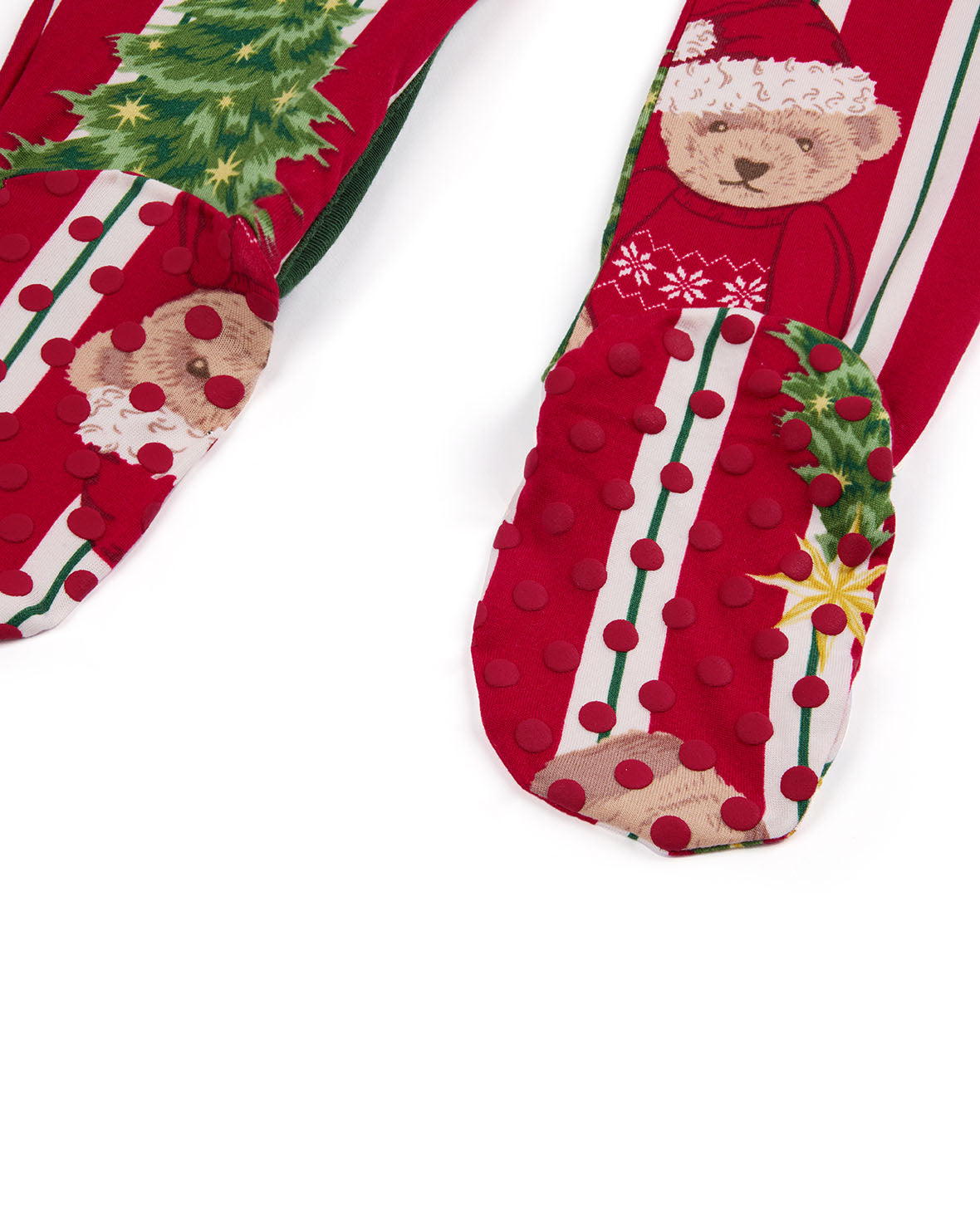 Baby Christmas Teddy Bear Stripe Print Sleepsuit