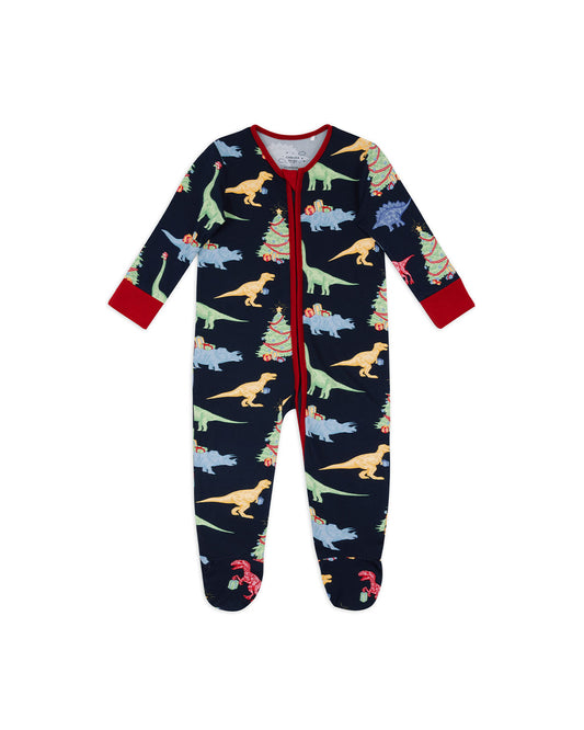 Baby Christmas Dinosaur Print Sleepsuit