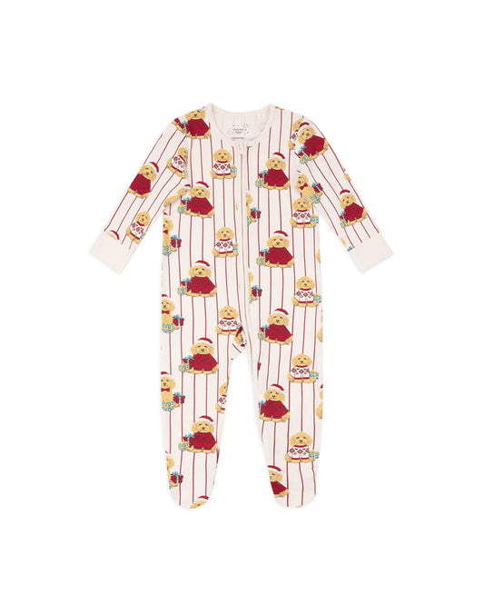 Baby Organic Cotton Chip the Christmas Cockapoo Dog Print Sleepsuit