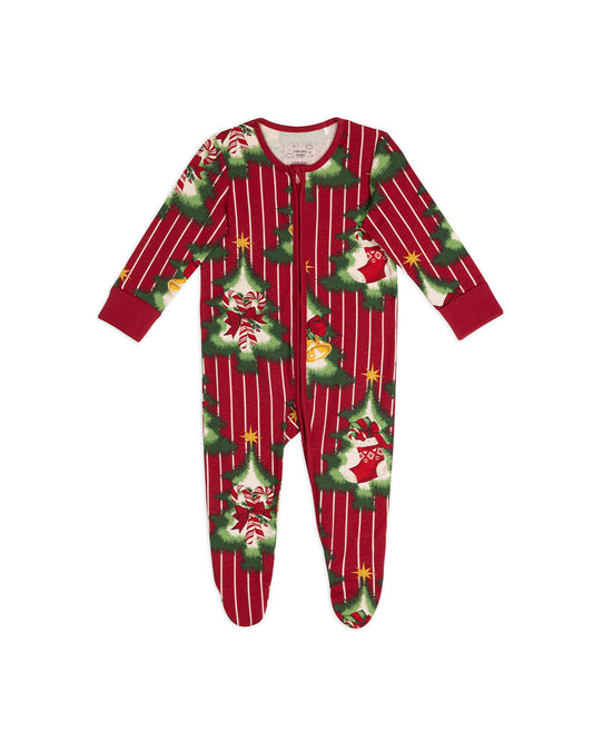 Baby Organic Cotton Christmas Tree Stripe Sleepsuit