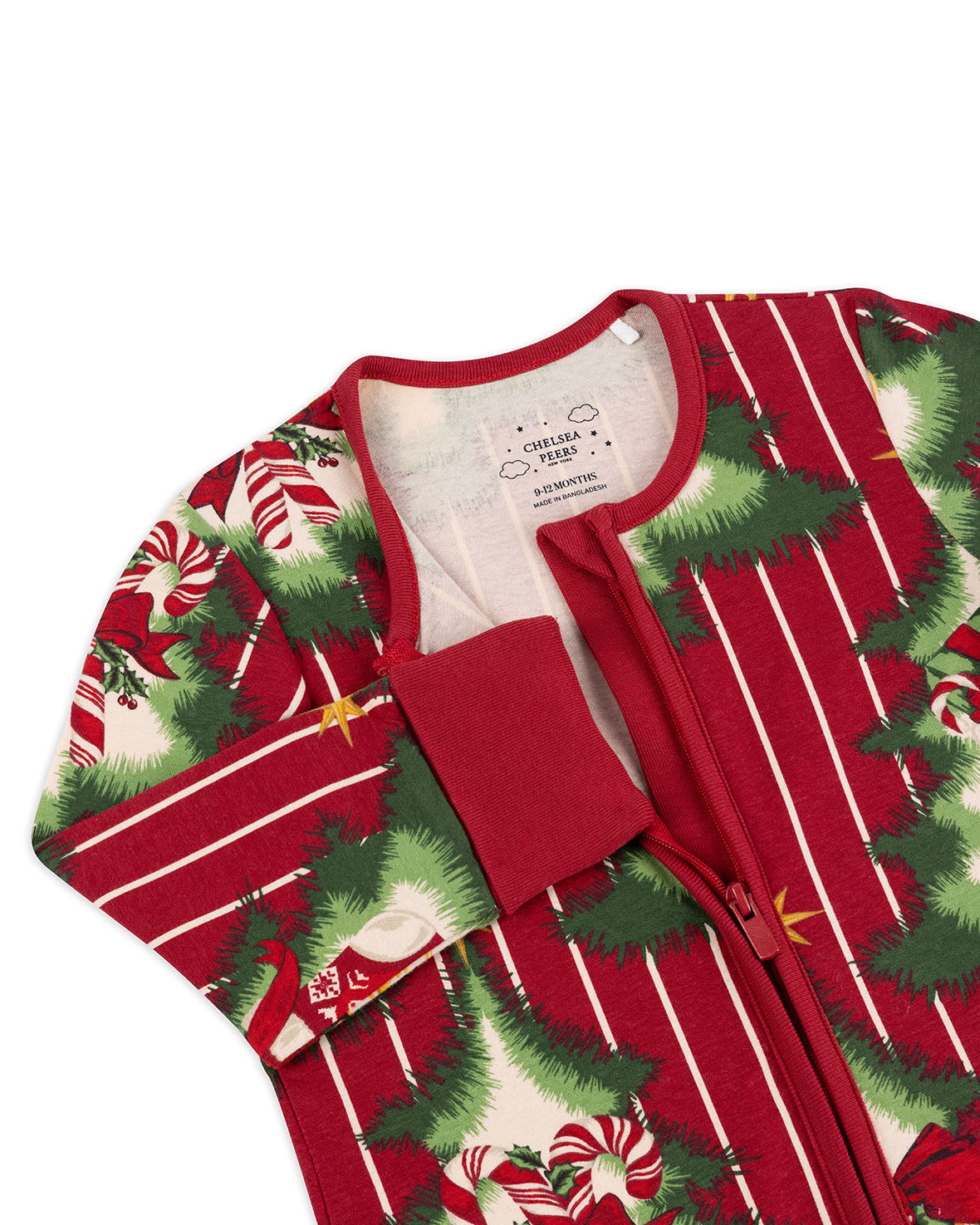 Baby Organic Cotton Christmas Tree Stripe Sleepsuit