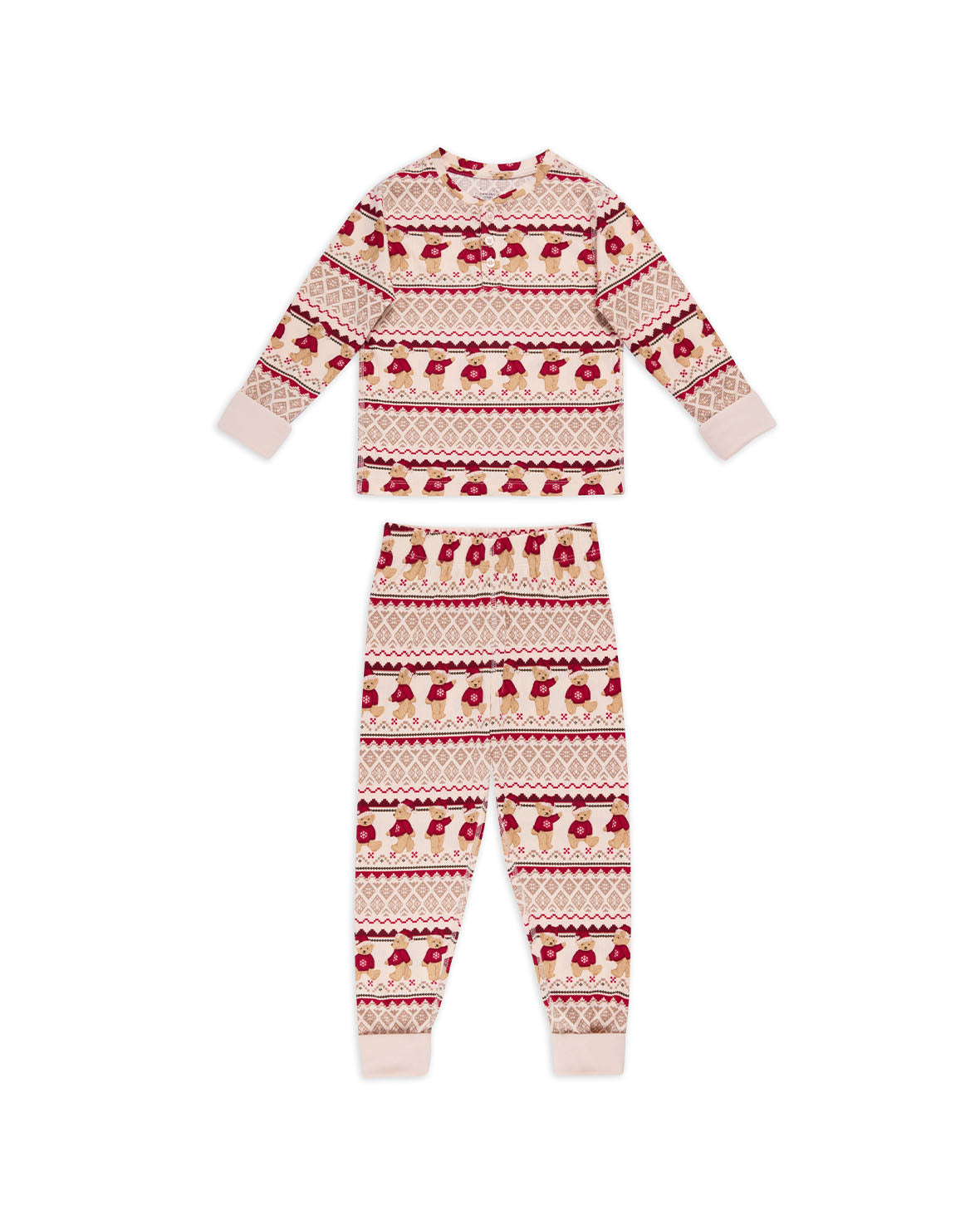 Kids Peers the Bear Christmas Fair Isle Print Long Pyjama Set