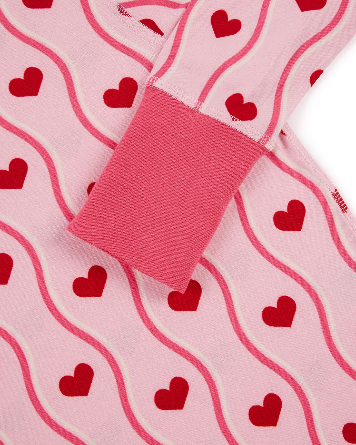 Kids Wavy Stripe Heart Print Long Pyjama Set - Pink