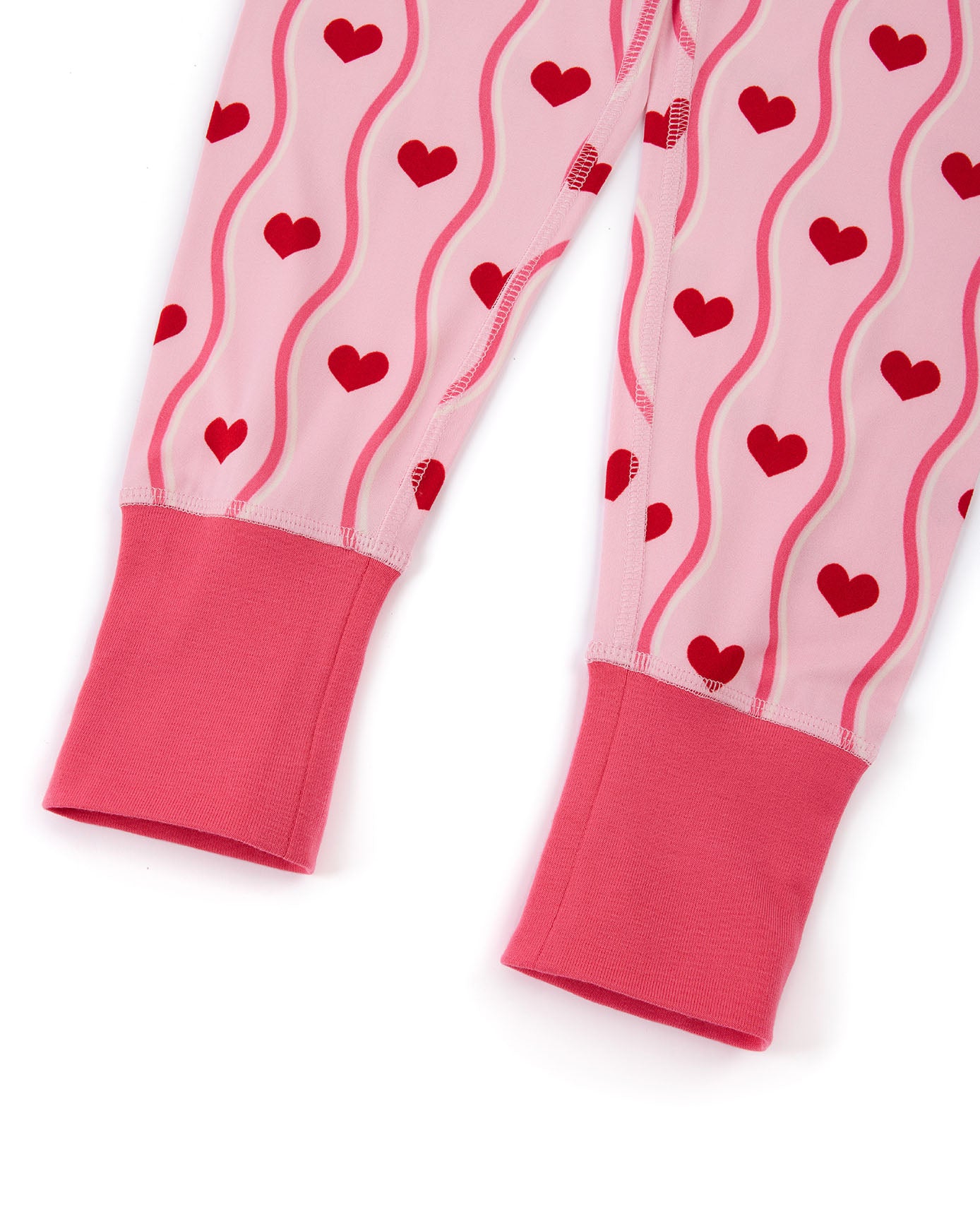Kids Wavy Stripe Heart Print Long Pyjama Set - Pink