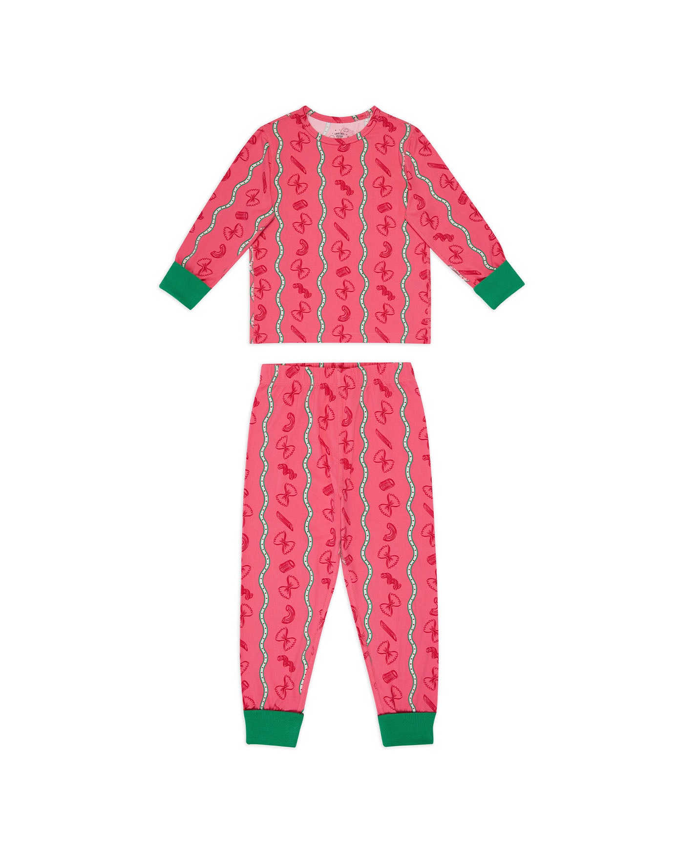 Kids Two Pack Pasta Stripe / Shrimp Heart Print Long Pyjama Sets