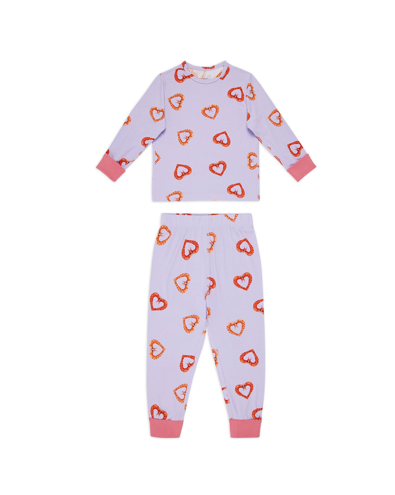 Kids Two Pack Pasta Stripe / Shrimp Heart Print Long Pyjama Sets