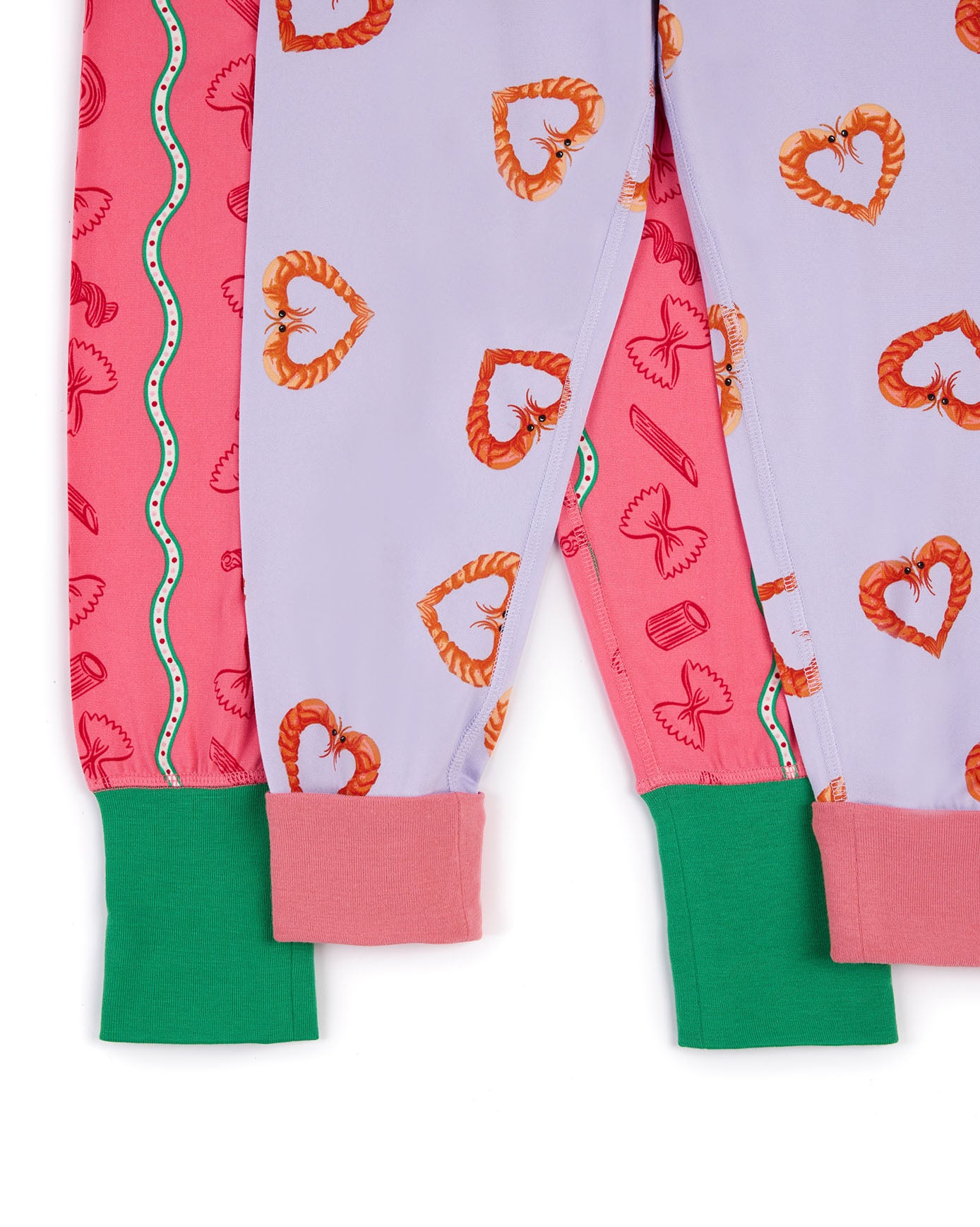 Kids Two Pack Pasta Stripe / Shrimp Heart Print Long Pyjama Sets