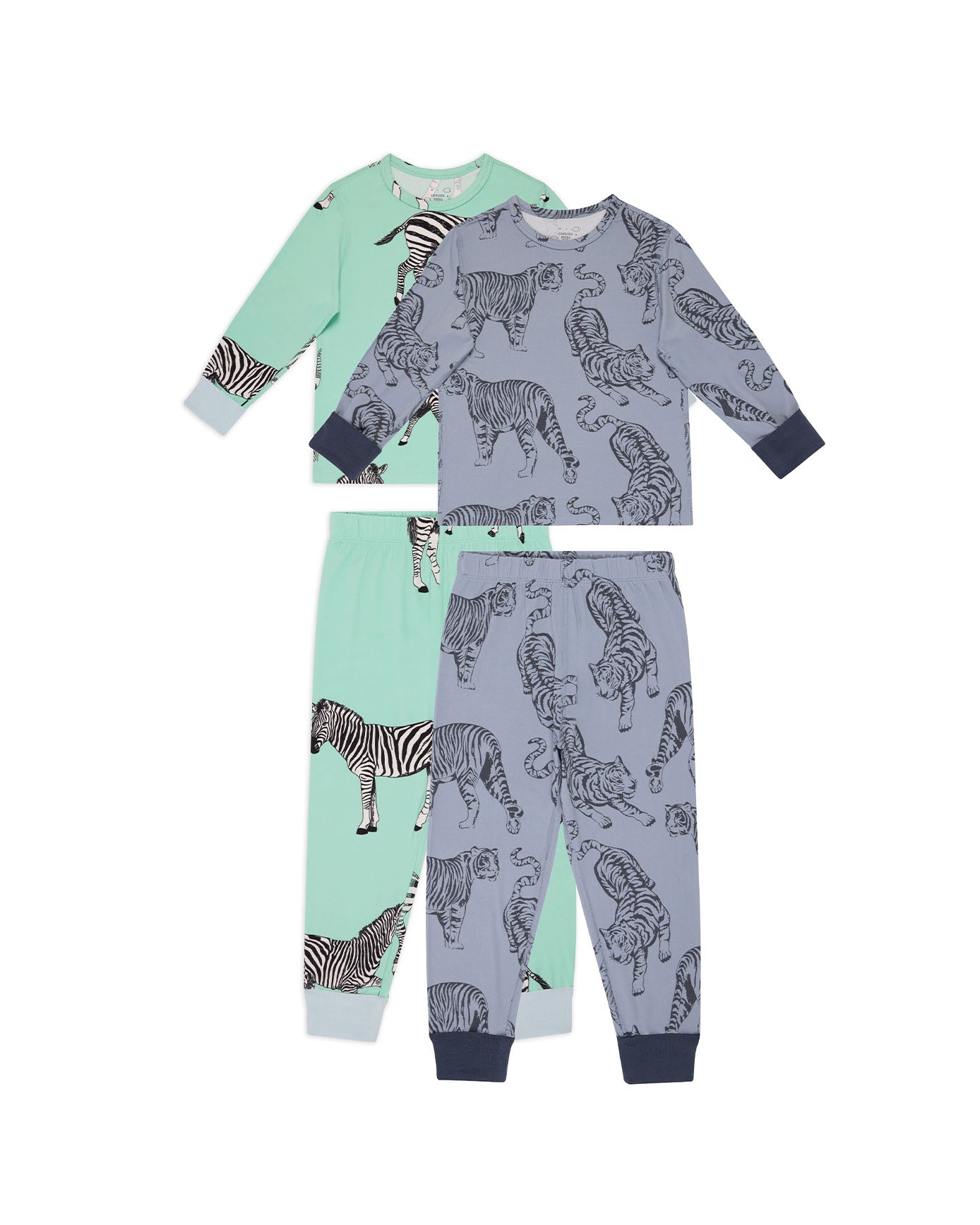 Kids Two Pack Zebra / Tiger Print Long Pyjama Sets