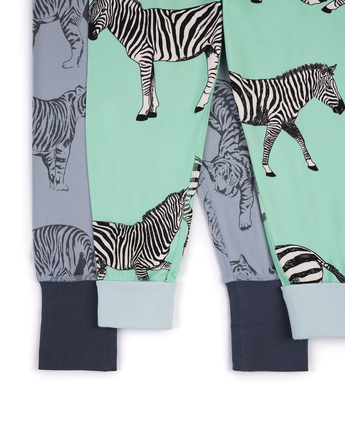 Kids Two Pack Zebra / Tiger Print Long Pyjama Sets