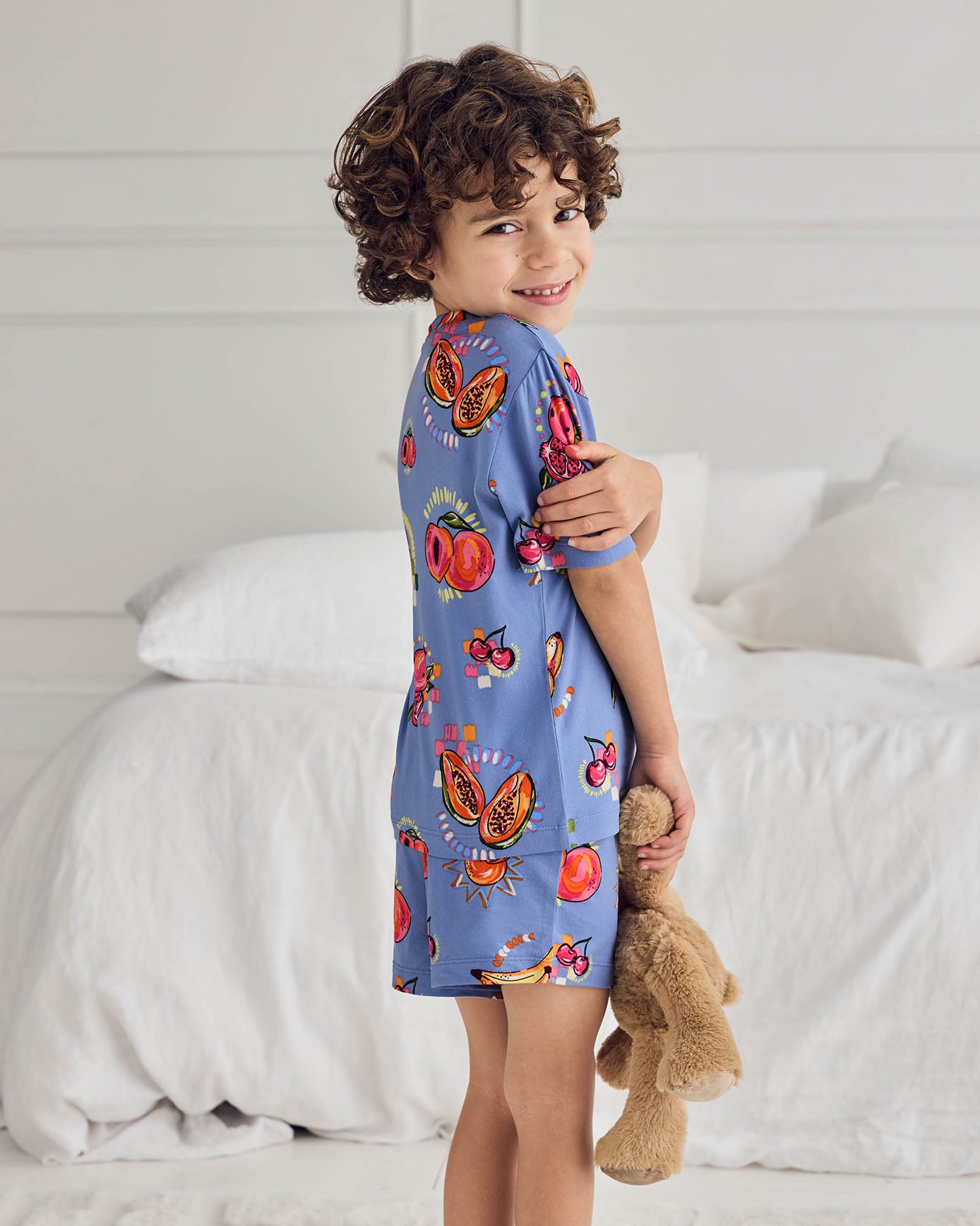Kids Organic Cotton Fruit Party Print Short Pyjama Set