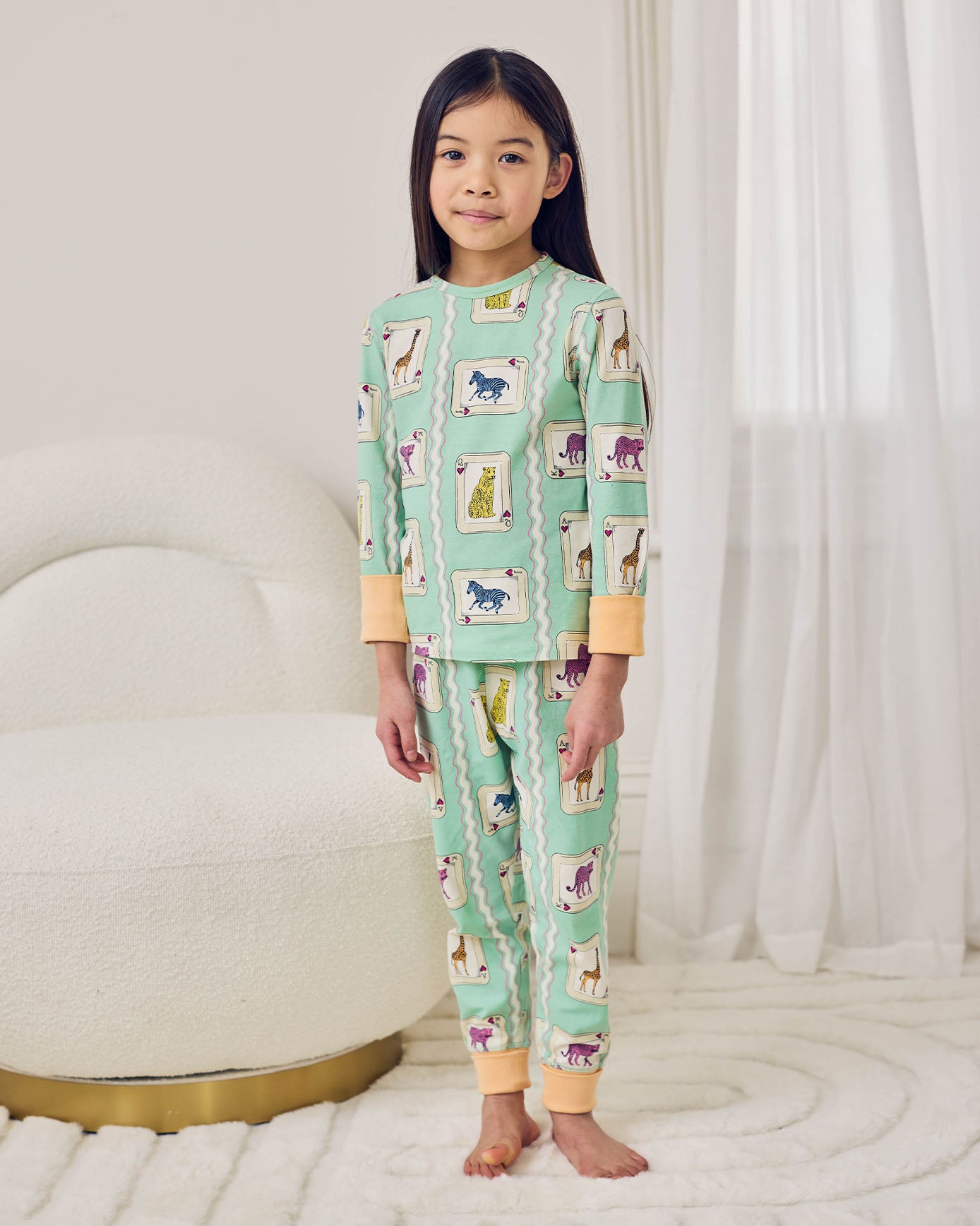 Organic Cotton Playing Card Animals Print Long Pyjama Set