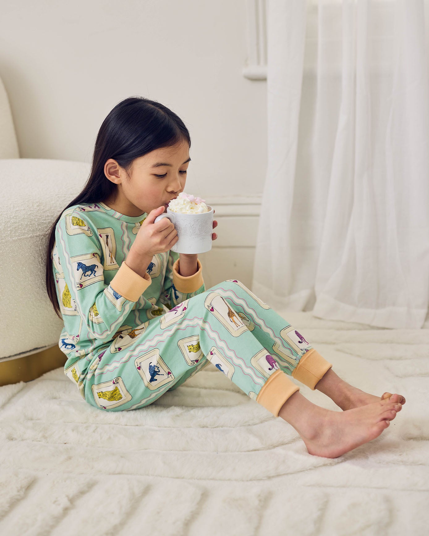 Kids Organic Cotton Playing Card Animals Print Long Pyjama Set