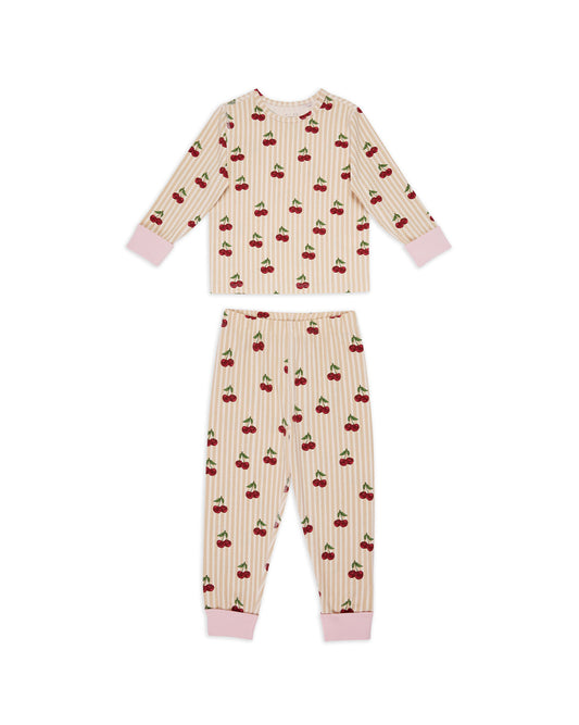 Kids Organic Cotton Cherry Stripe Print Long Pyjama Set